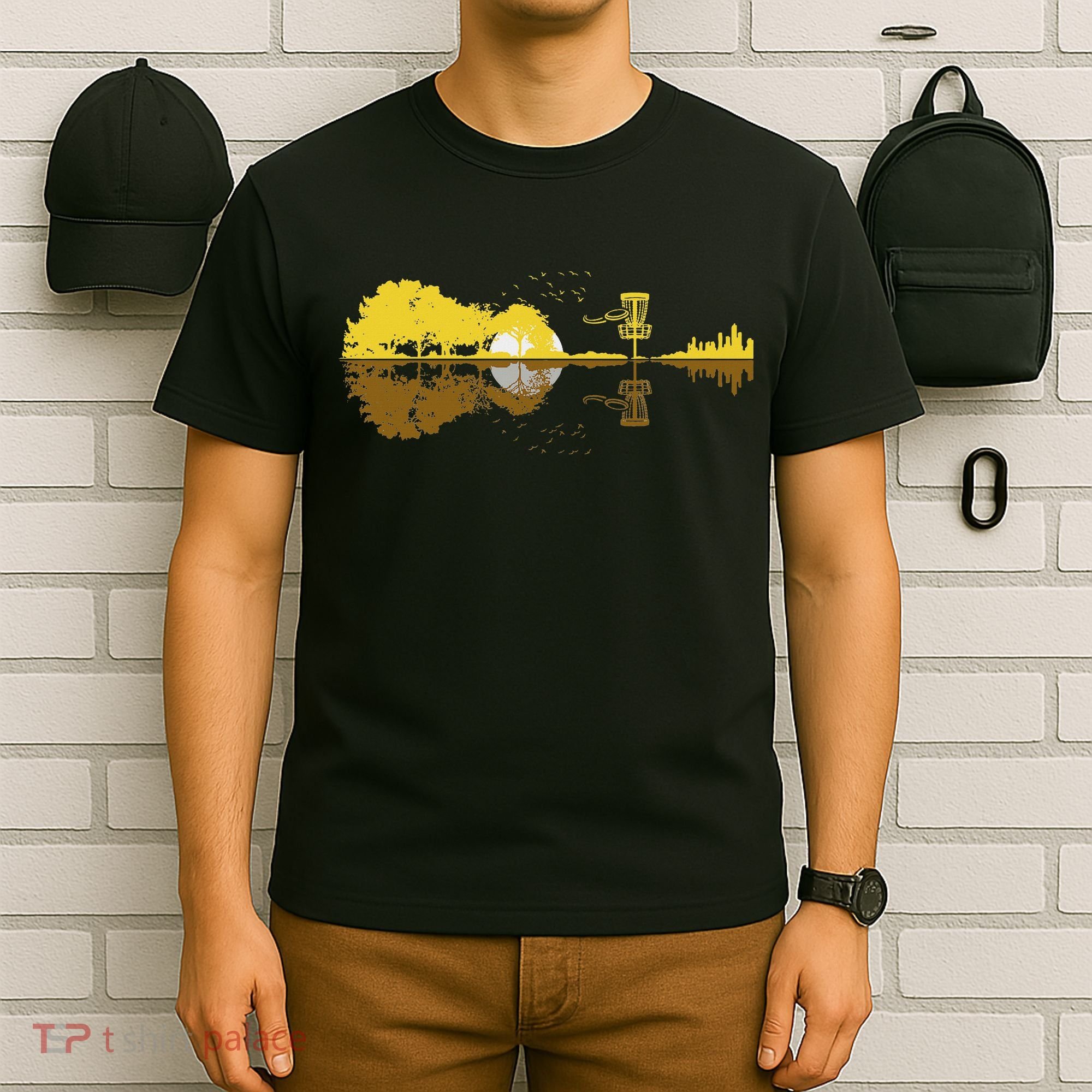 Disc Golf Sunset Guitar Guitarist Player Golfing Frisbee Dad T-Shirt