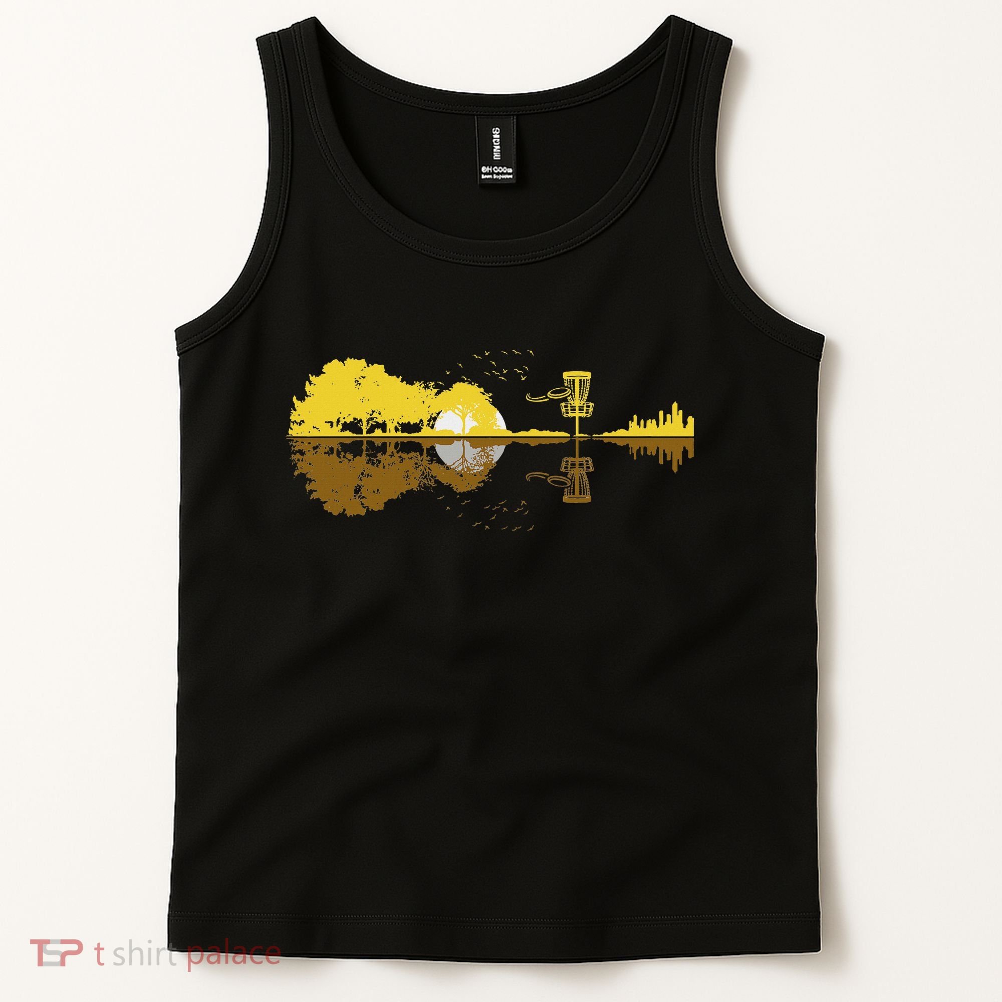 Disc Golf Sunset Guitar Guitarist Player Golfing Frisbee Dad Tank Top