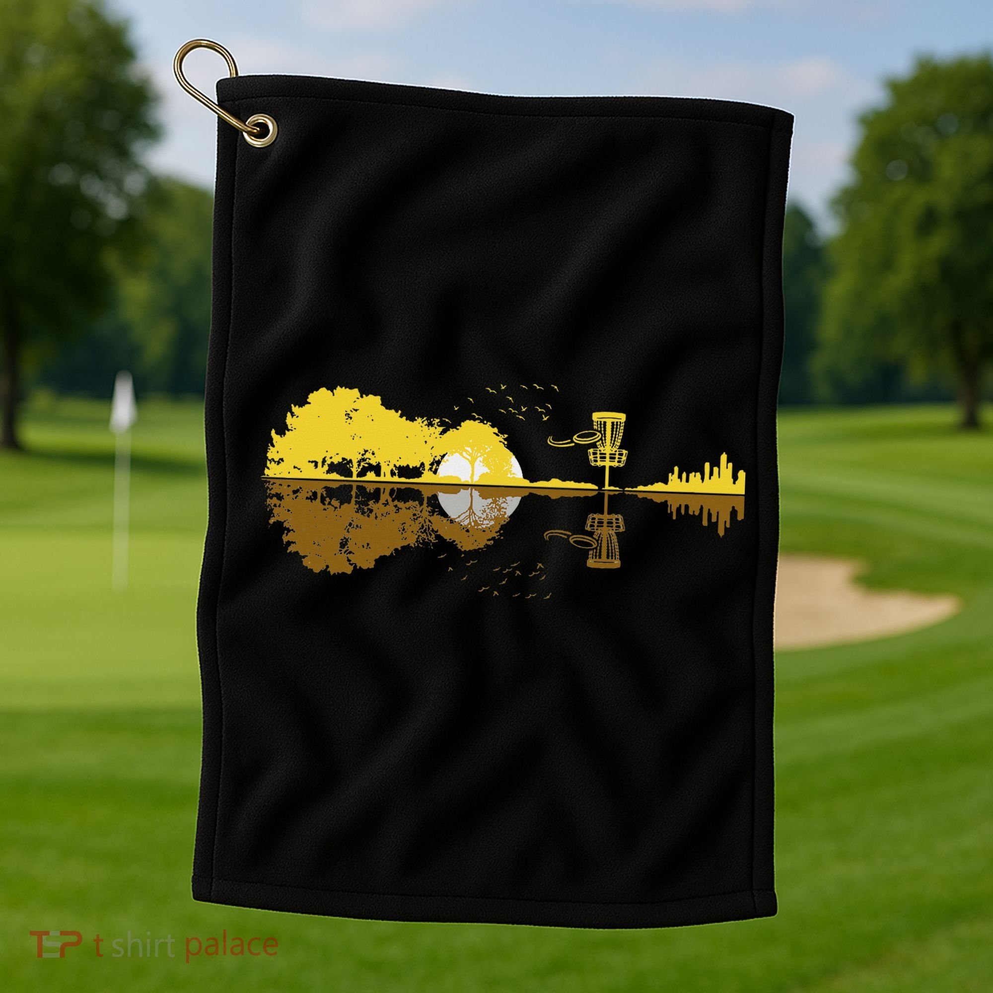 Disc Golf Sunset Guitar Guitarist Player Golfing Frisbee Dad Golf Towel