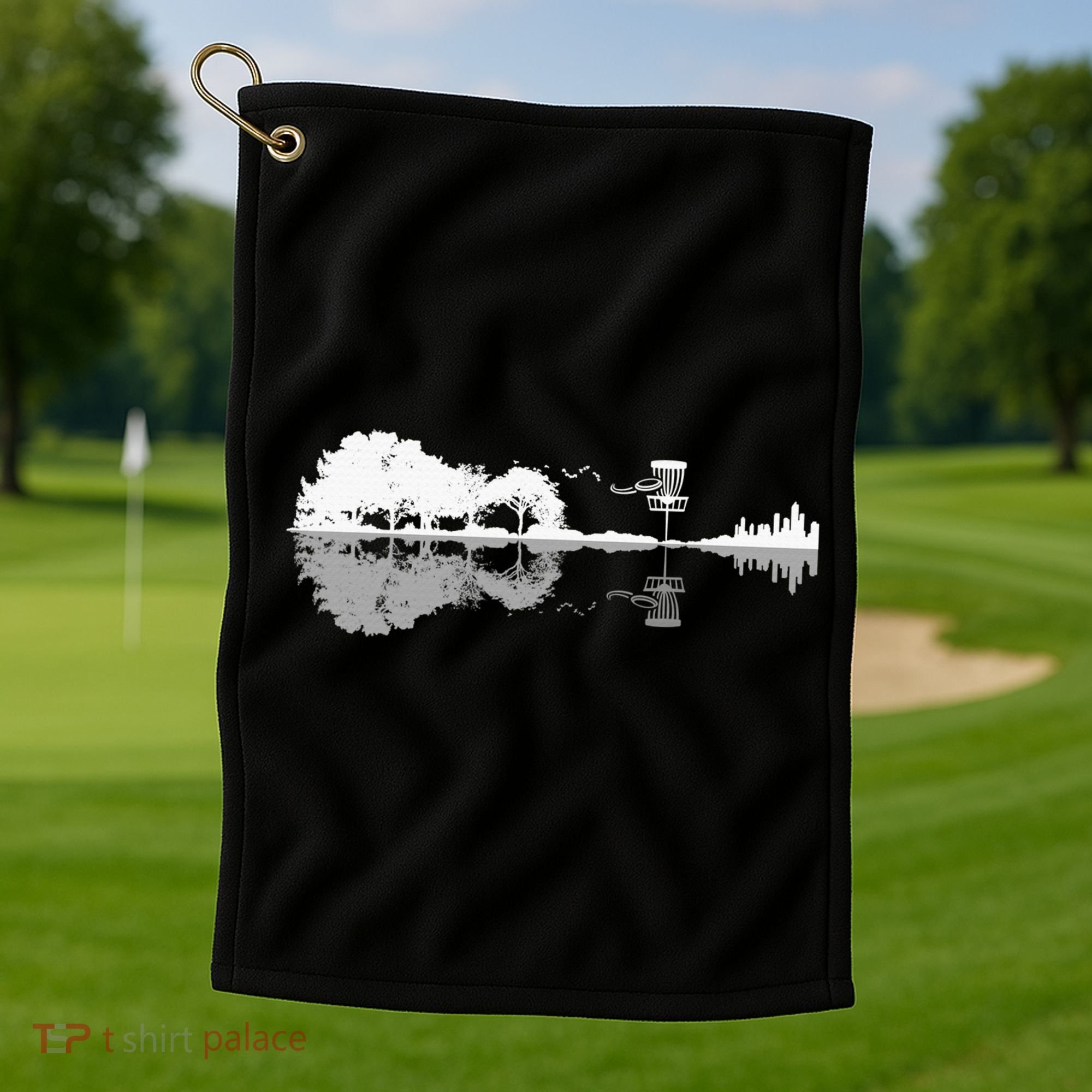 Disc Golf Sunset Guitar Guitarist Player Golfing Golfer Gift Golf Towel