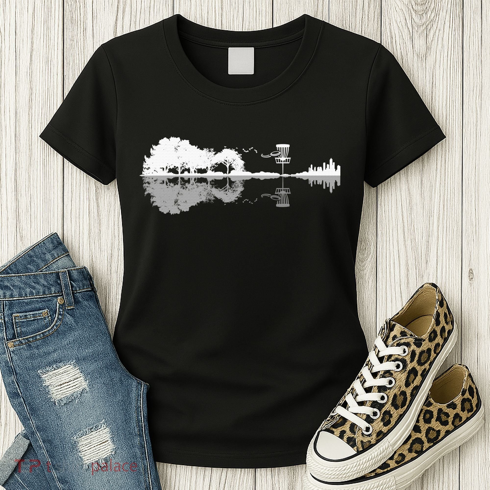 Disc Golf Sunset Guitar Guitarist Player Golfing Golfer Gift Women's T-Shirt