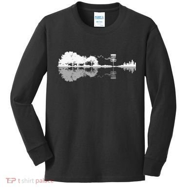 Disc Golf Sunset Guitar Guitarist Player Golfing Golfer Gift Kids Long Sleeve Shirt