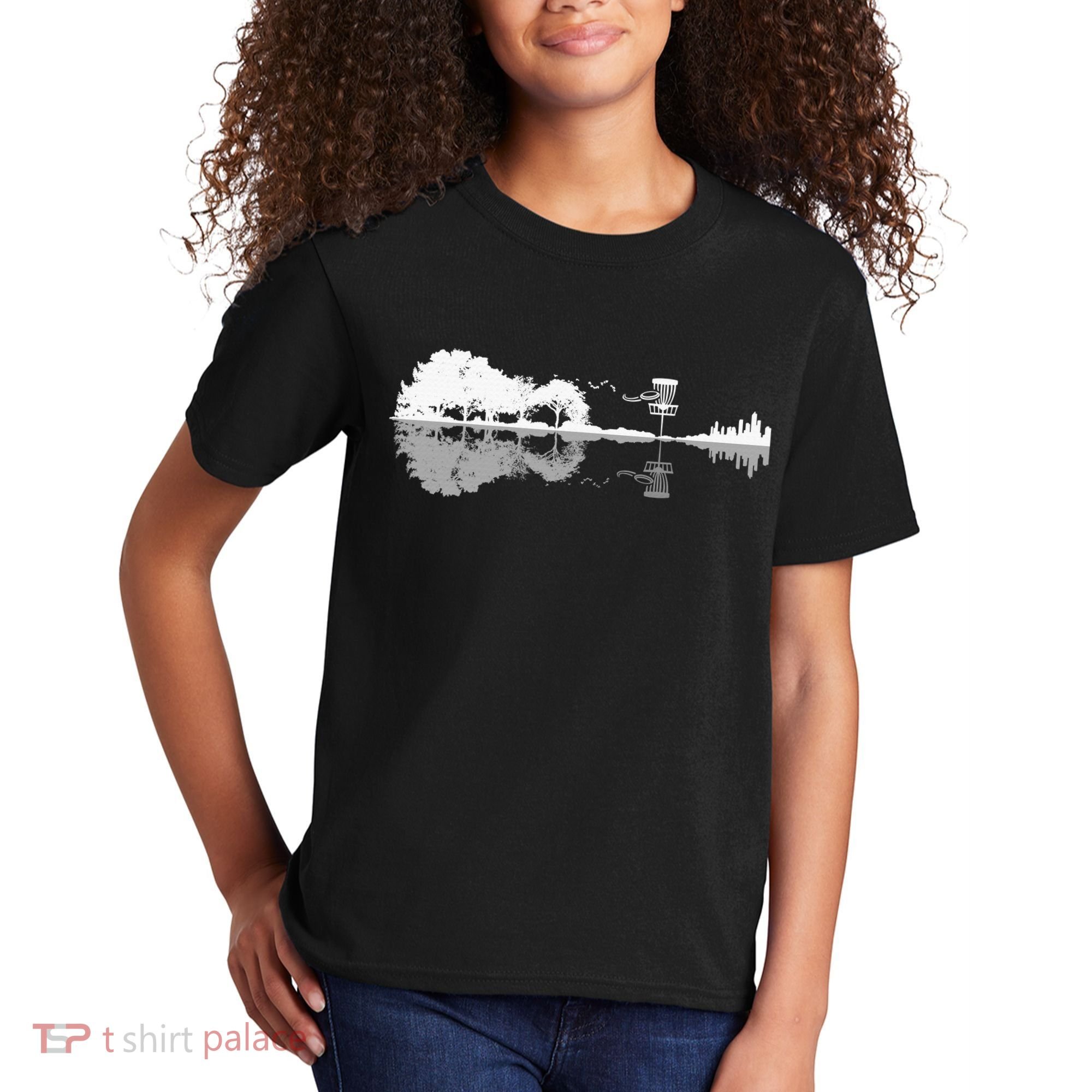 Disc Golf Sunset Guitar Guitarist Player Golfing Golfer Gift Kids T-Shirt