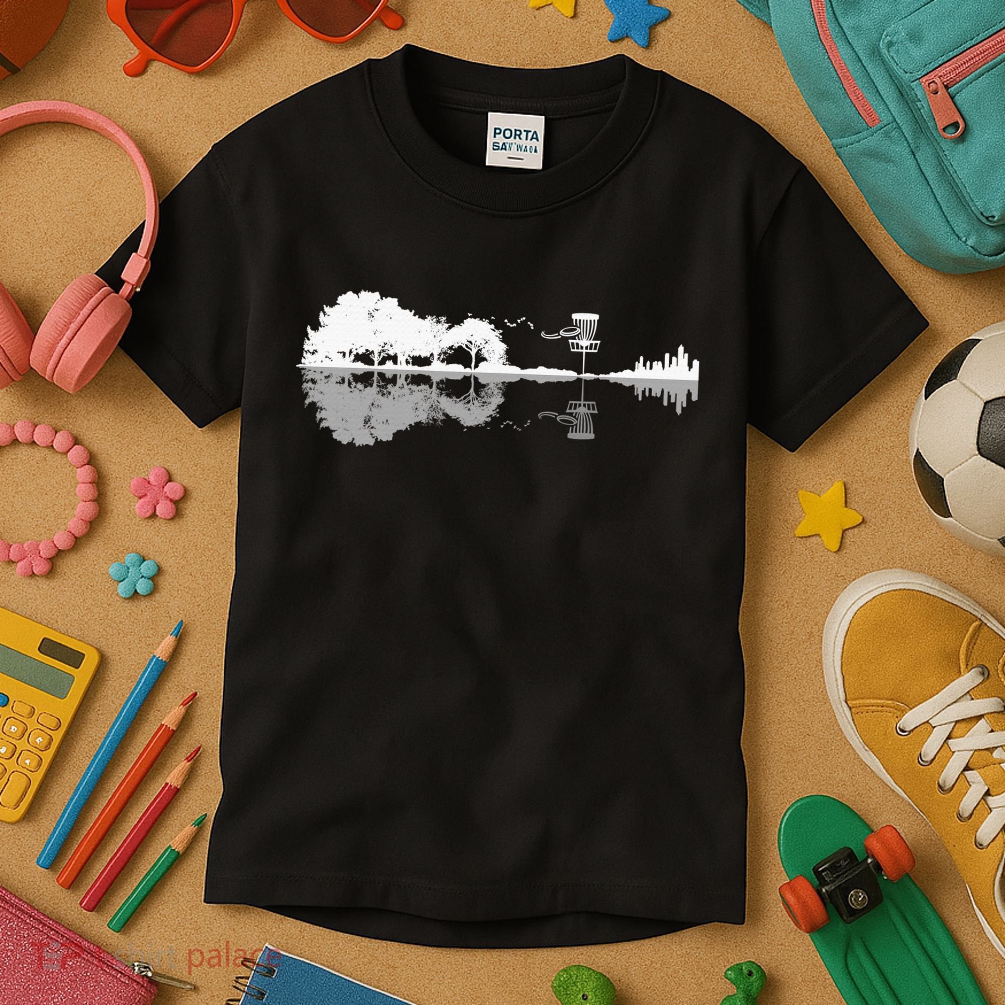 Disc Golf Sunset Guitar Guitarist Player Golfing Golfer Gift Kids T-Shirt