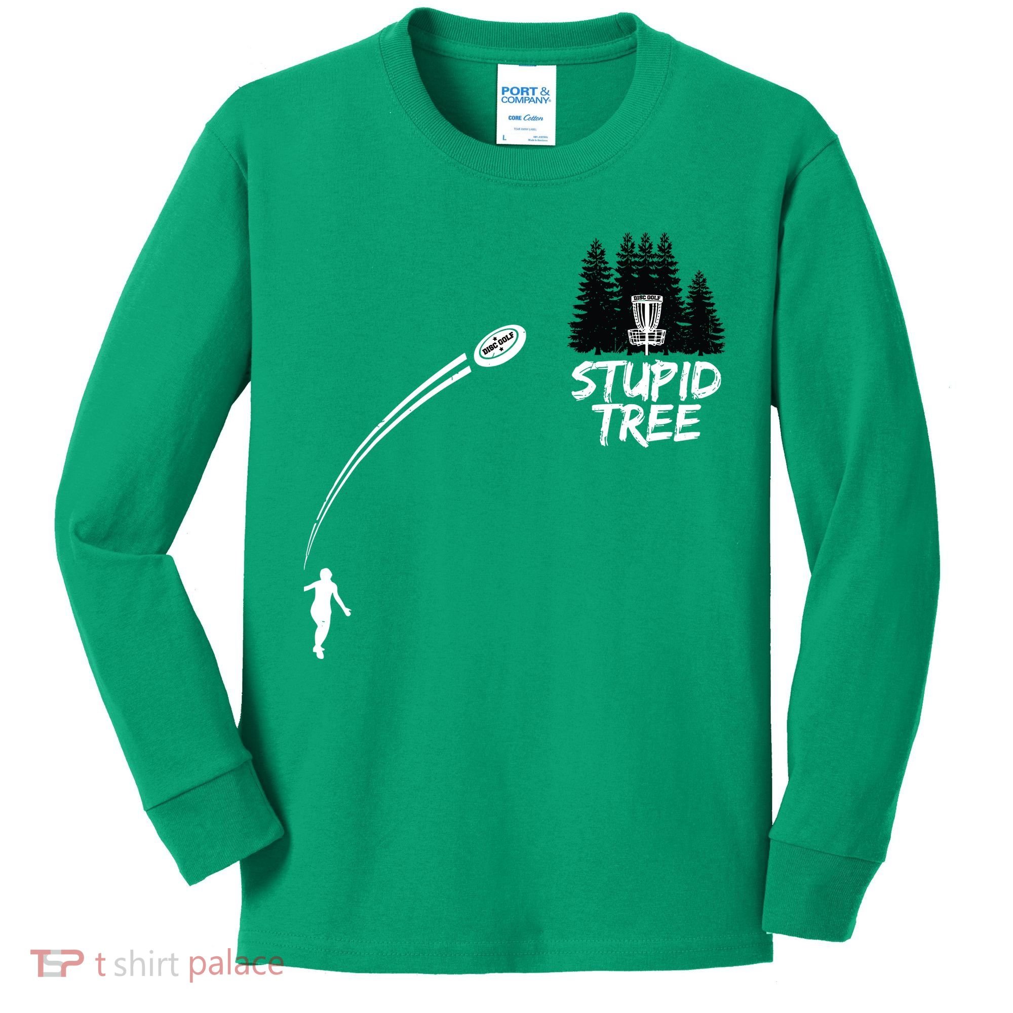 Disc Golf Stupid Tree Funny Frisbee Dad Boy Tees Kids Long Sleeve Shirt