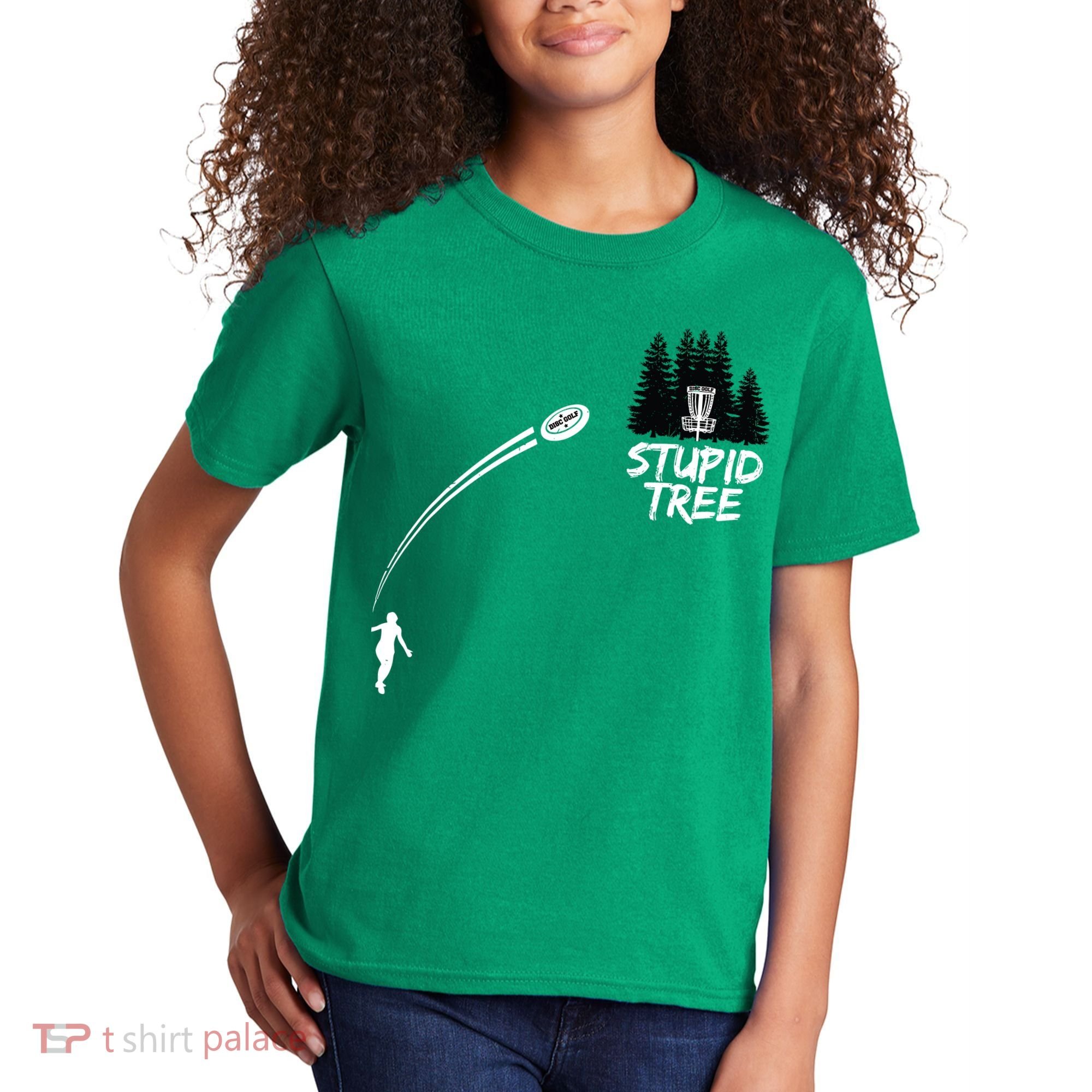Disc Golf Stupid Tree Funny Frisbee Dad Boy Tees Kids T-Shirt