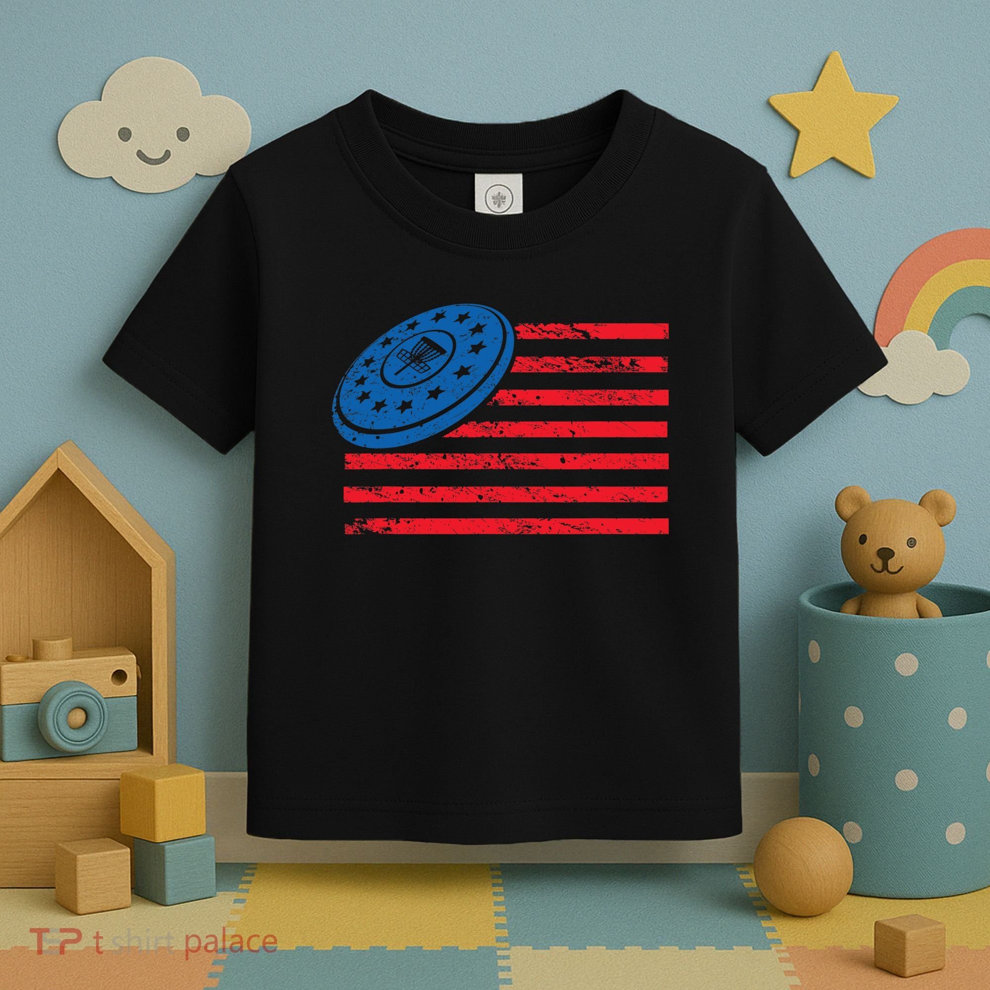 Disc Golf T USA Flag Disc Golf Toddler T-Shirt