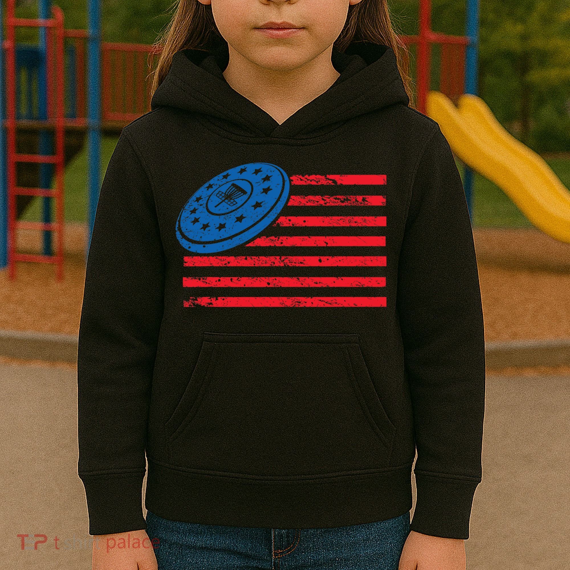 Disc Golf T USA Flag Disc Golf Kids Hoodie