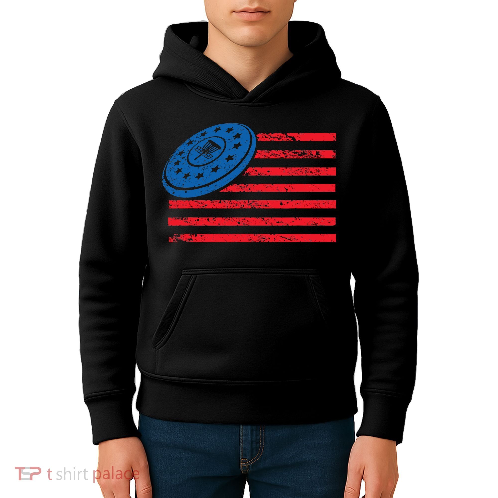 Disc Golf T USA Flag Disc Golf Kids Hoodie