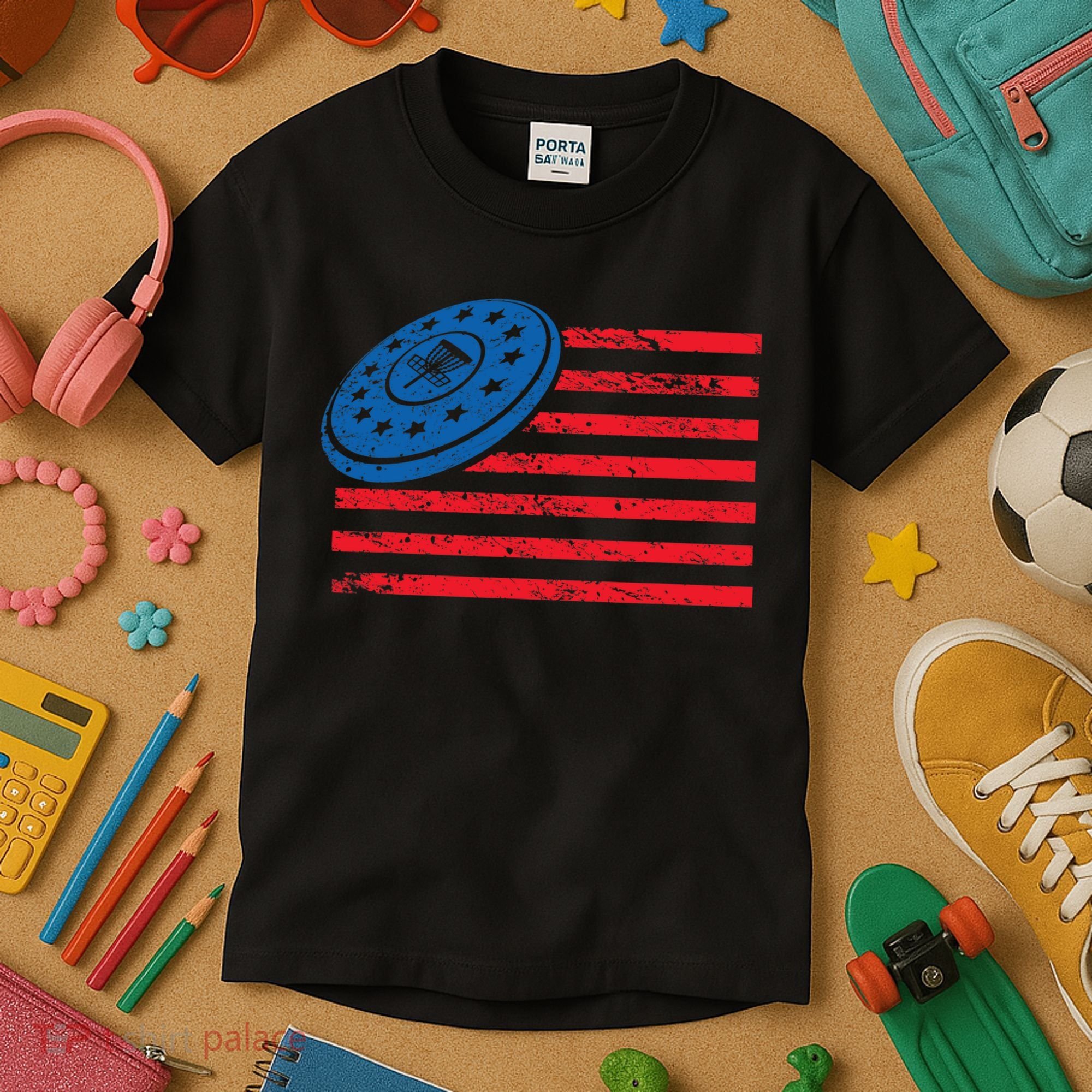 Disc Golf T USA Flag Disc Golf Kids T-Shirt
