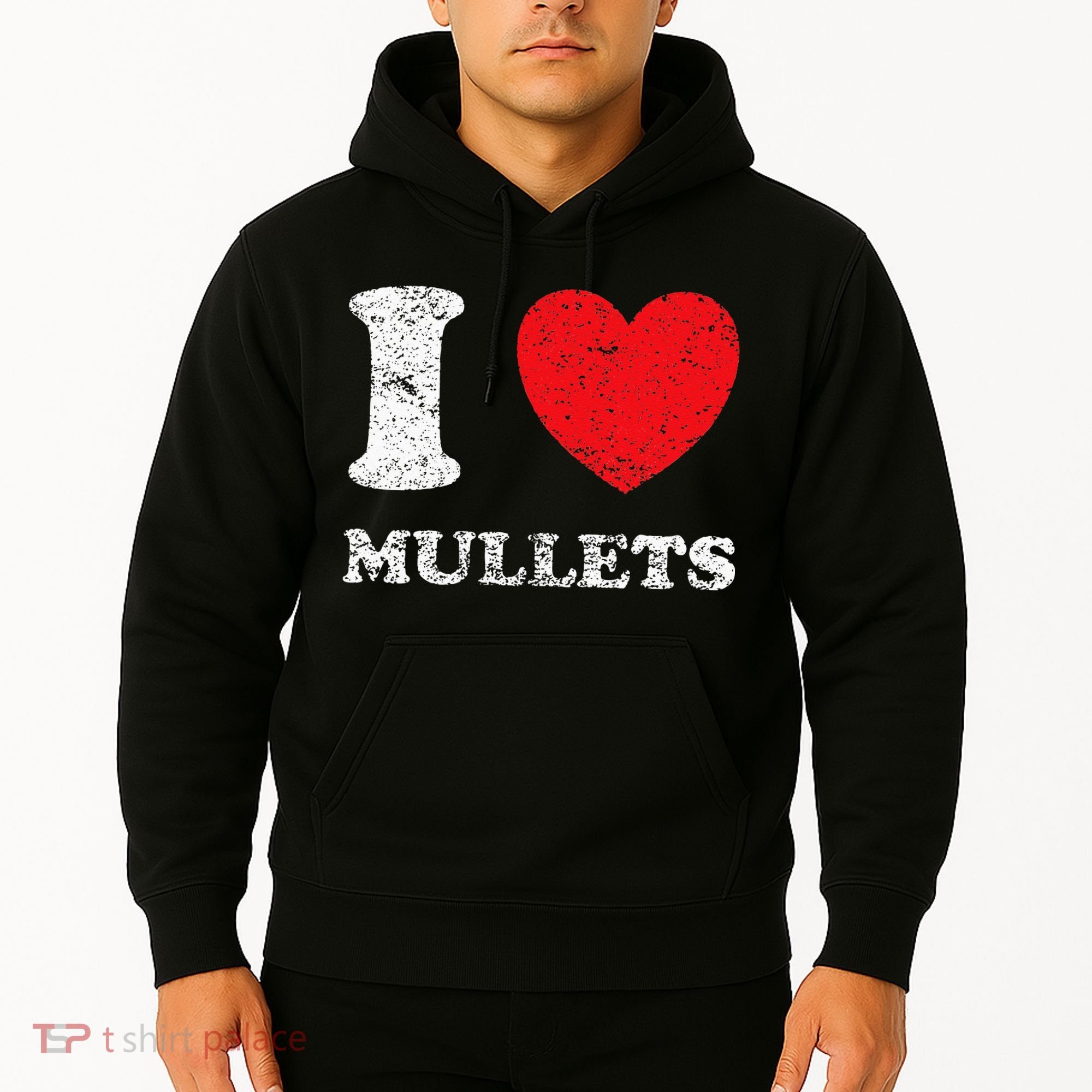 Distressed Grunge Worn Out Style I Love Mullets Hoodie