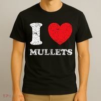 Distressed Grunge Worn Out Style I Love Mullets T-Shirt thumb 3