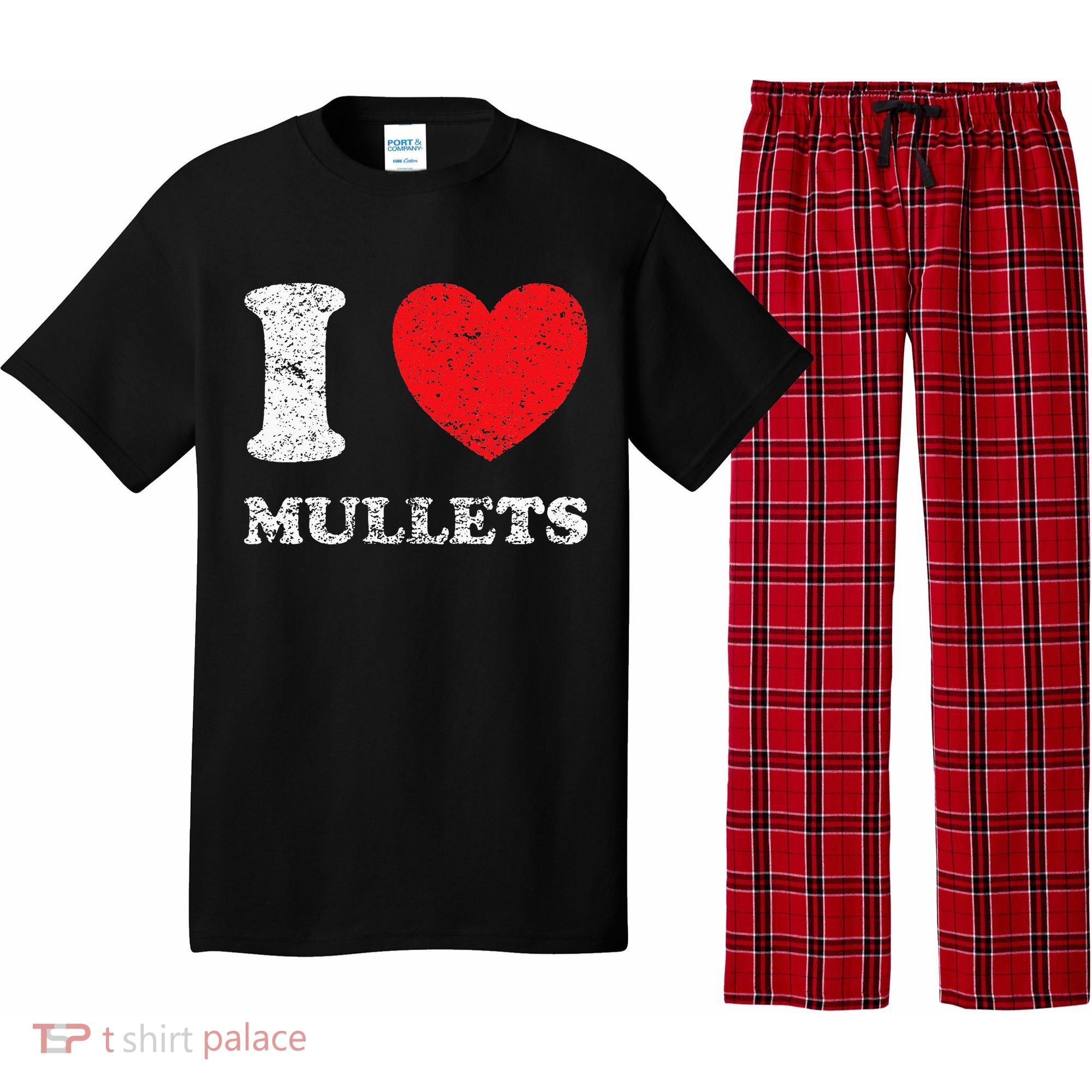Distressed Grunge Worn Out Style I Love Mullets Pajama Set