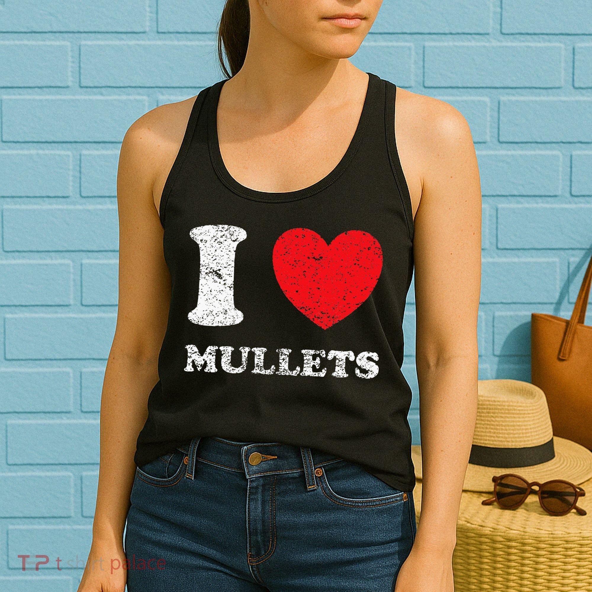Distressed Grunge Worn Out Style I Love Mullets Women's Tank Top