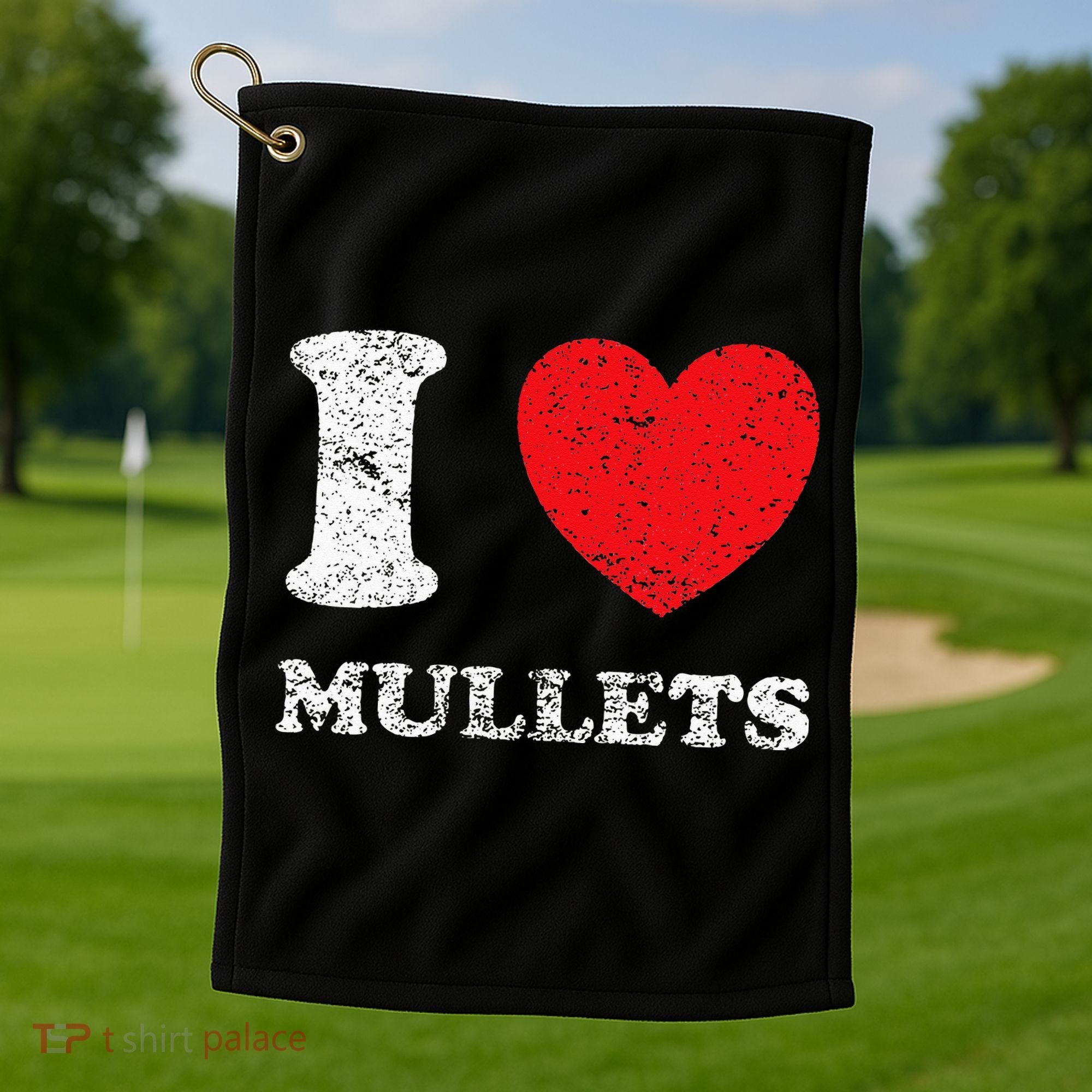 Distressed Grunge Worn Out Style I Love Mullets Golf Towel