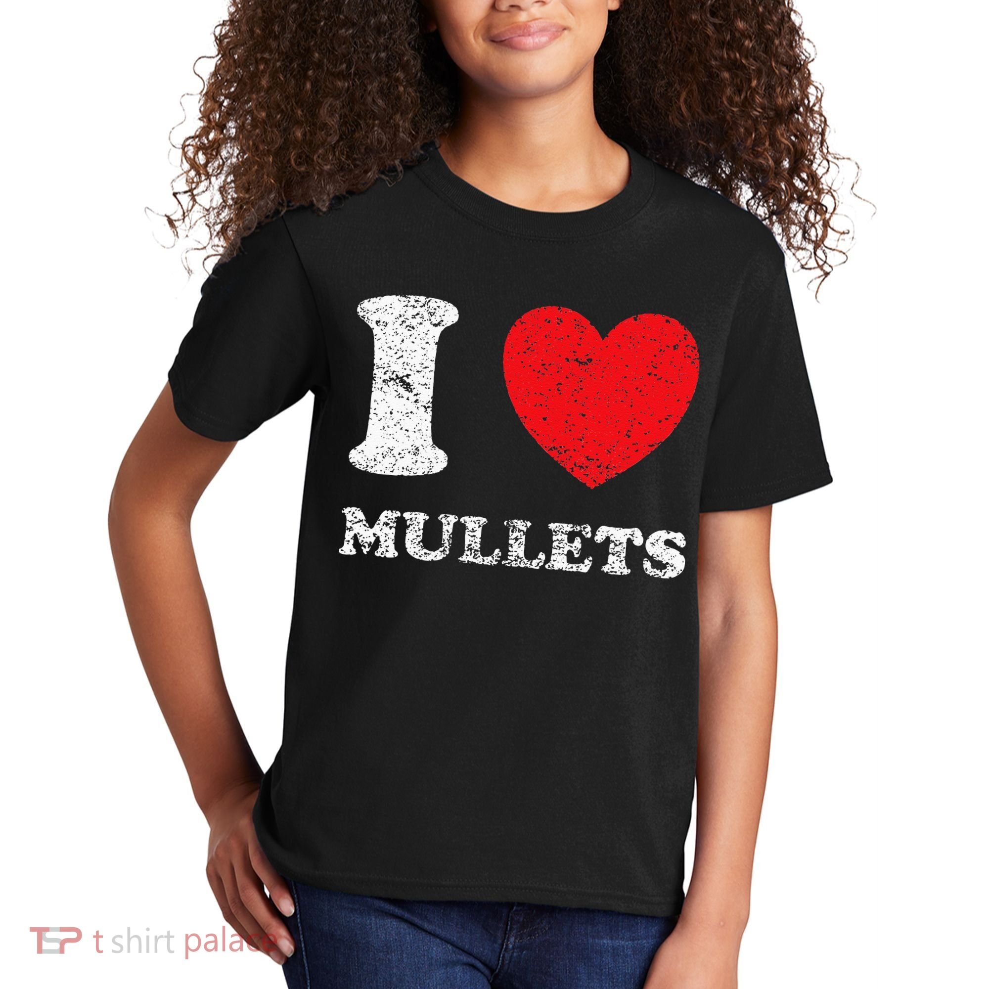 Distressed Grunge Worn Out Style I Love Mullets Kids T-Shirt