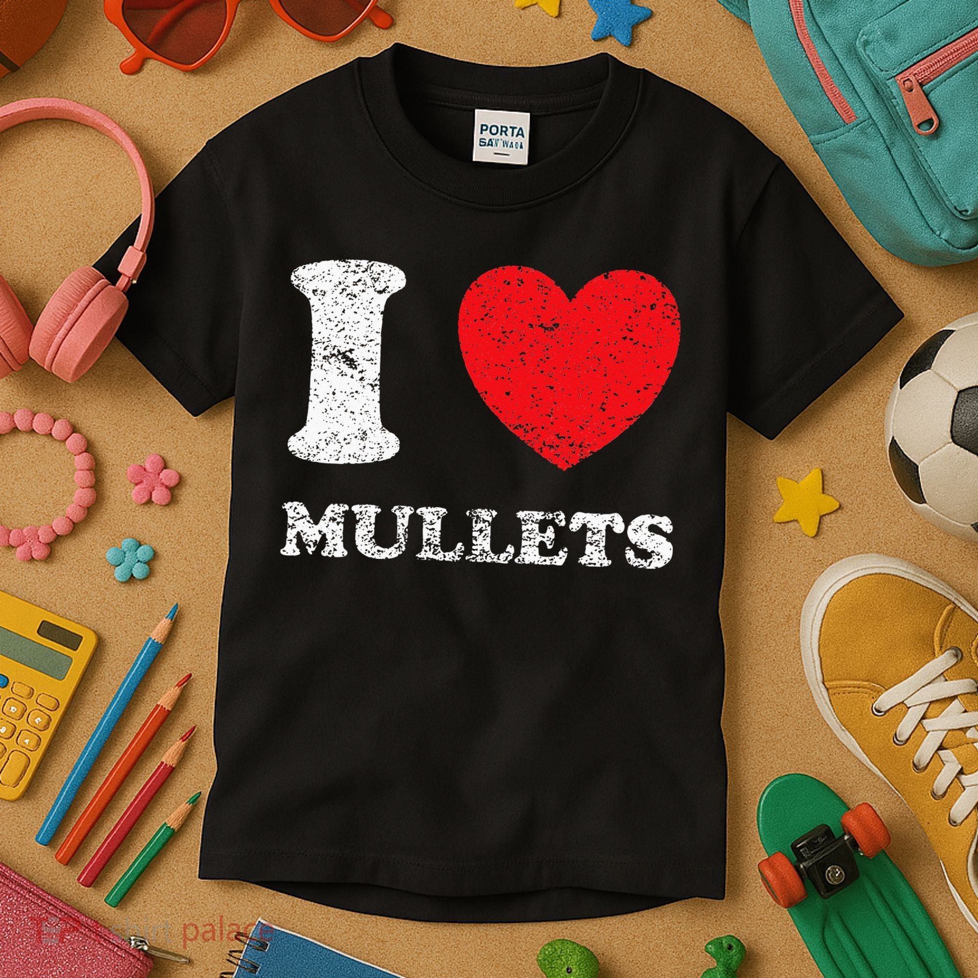 Distressed Grunge Worn Out Style I Love Mullets Kids T-Shirt