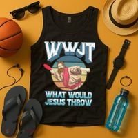 Disc Golf Wwjt What Would Jesus Throw Frisbee Golf Christian Tank Top thumb 4