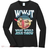 Disc Golf Wwjt What Would Jesus Throw Frisbee Golf Christian Women's Long Sleeve Shirt thumb 0
