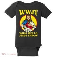 Disc Golf Wwjt What Would Jesus Throw Frisbee Baby Bodysuit thumb 0