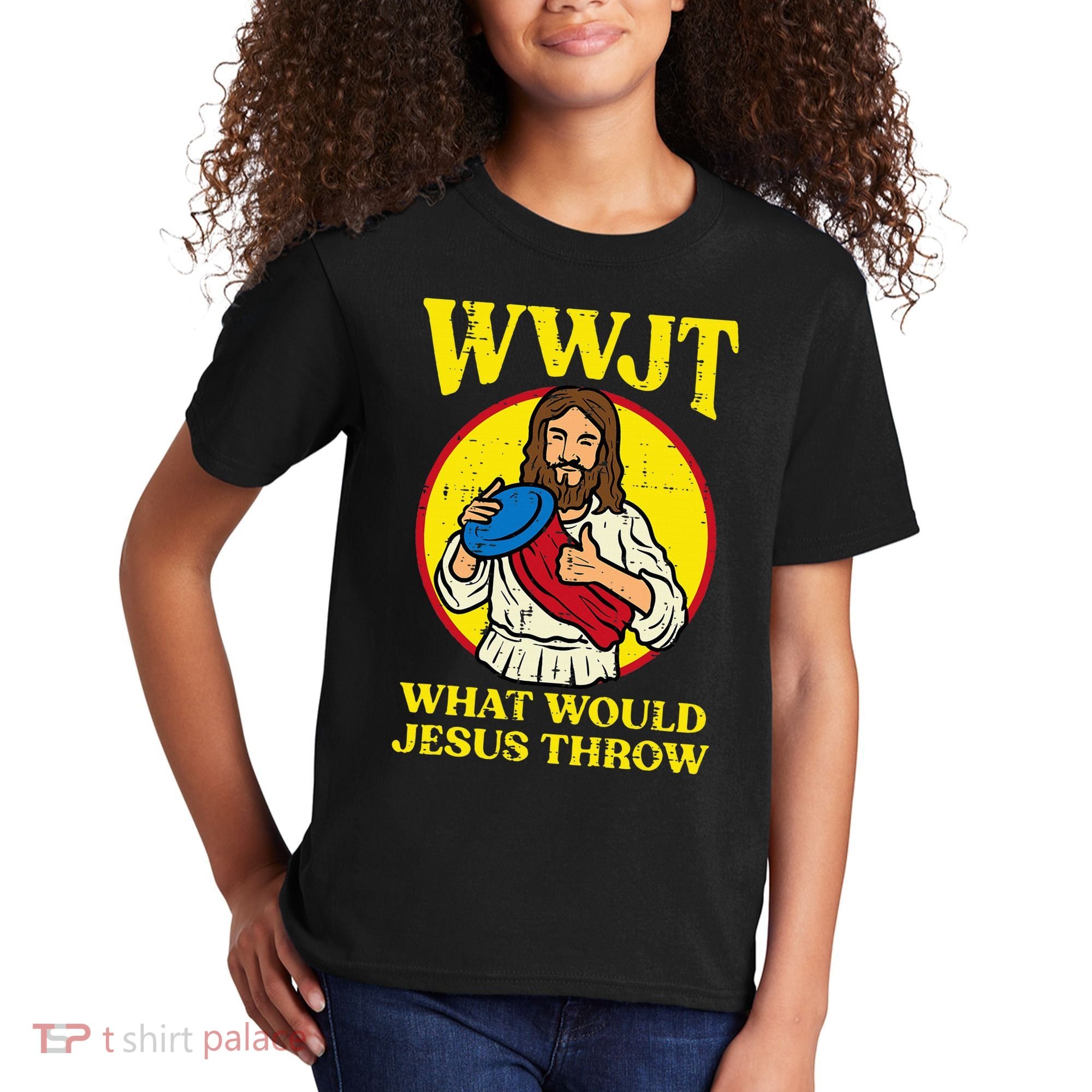 Disc Golf Wwjt What Would Jesus Throw Frisbee Kids T-Shirt