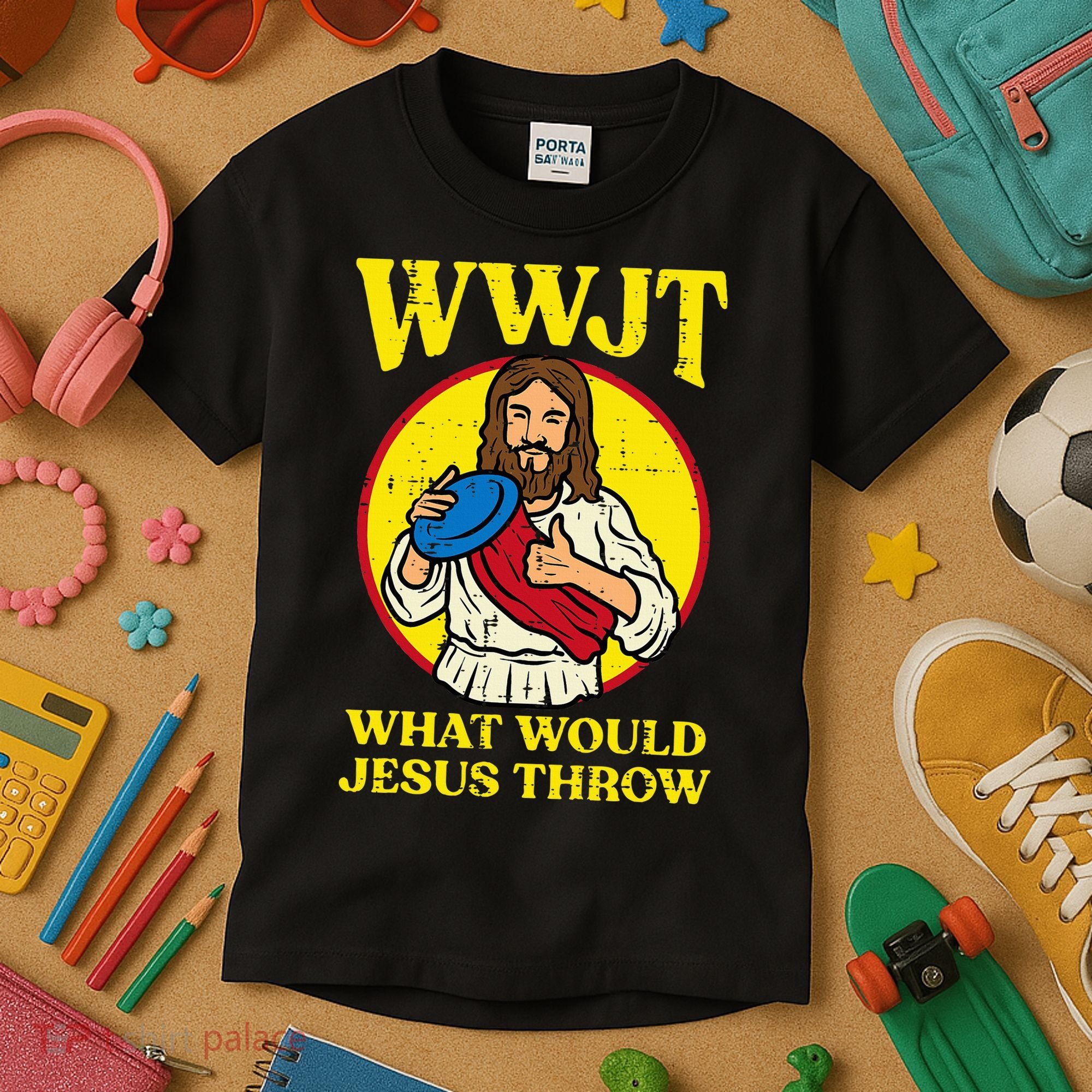 Disc Golf Wwjt What Would Jesus Throw Frisbee Kids T-Shirt