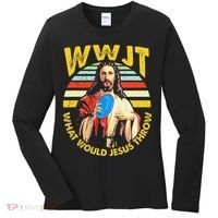 Disc Golf What Would Jesus Throw Frisbee Golf Wwjt Christian Women's Long Sleeve Shirt thumb 0