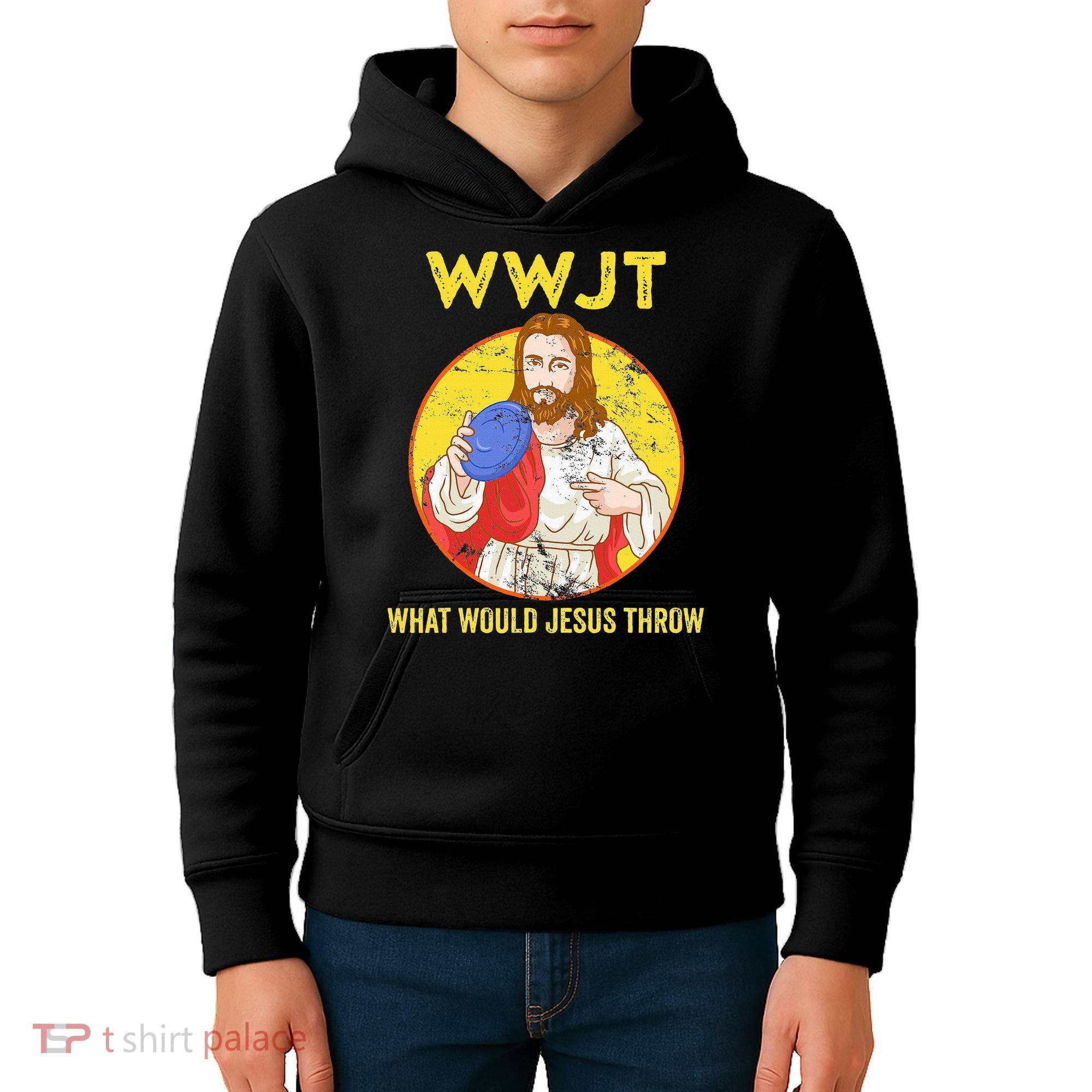 Disc Golf What Would Jesus Throw Frisbee Golf Kids Hoodie
