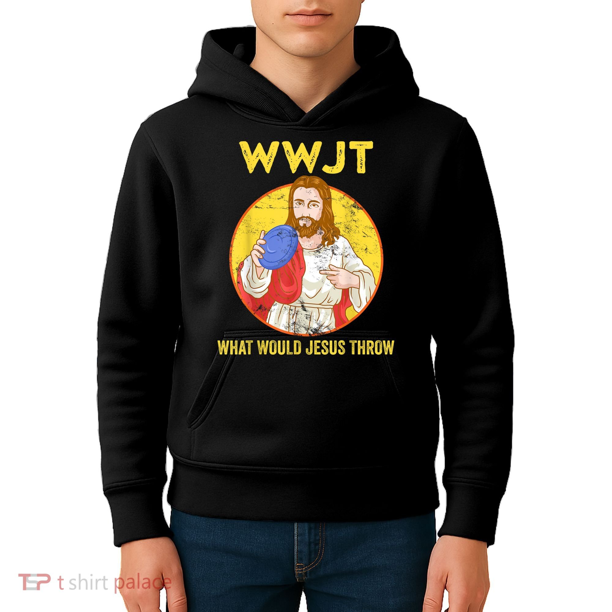 Disc Golf What Would Jesus Throw Frisbee Golf Kids Hoodie