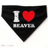 Distressed Grunge Worn Out Style I Love Beaver USA-Made Doggie Bandana thumb 0