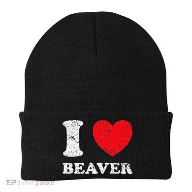 Distressed Grunge Worn Out Style I Love Beaver Beanie