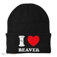 Distressed Grunge Worn Out Style I Love Beaver Beanie thumb 0
