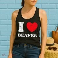 Distressed Grunge Worn Out Style I Love Beaver Women's Tank Top thumb 2
