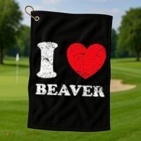Distressed Grunge Worn Out Style I Love Beaver Golf Towel thumb 1