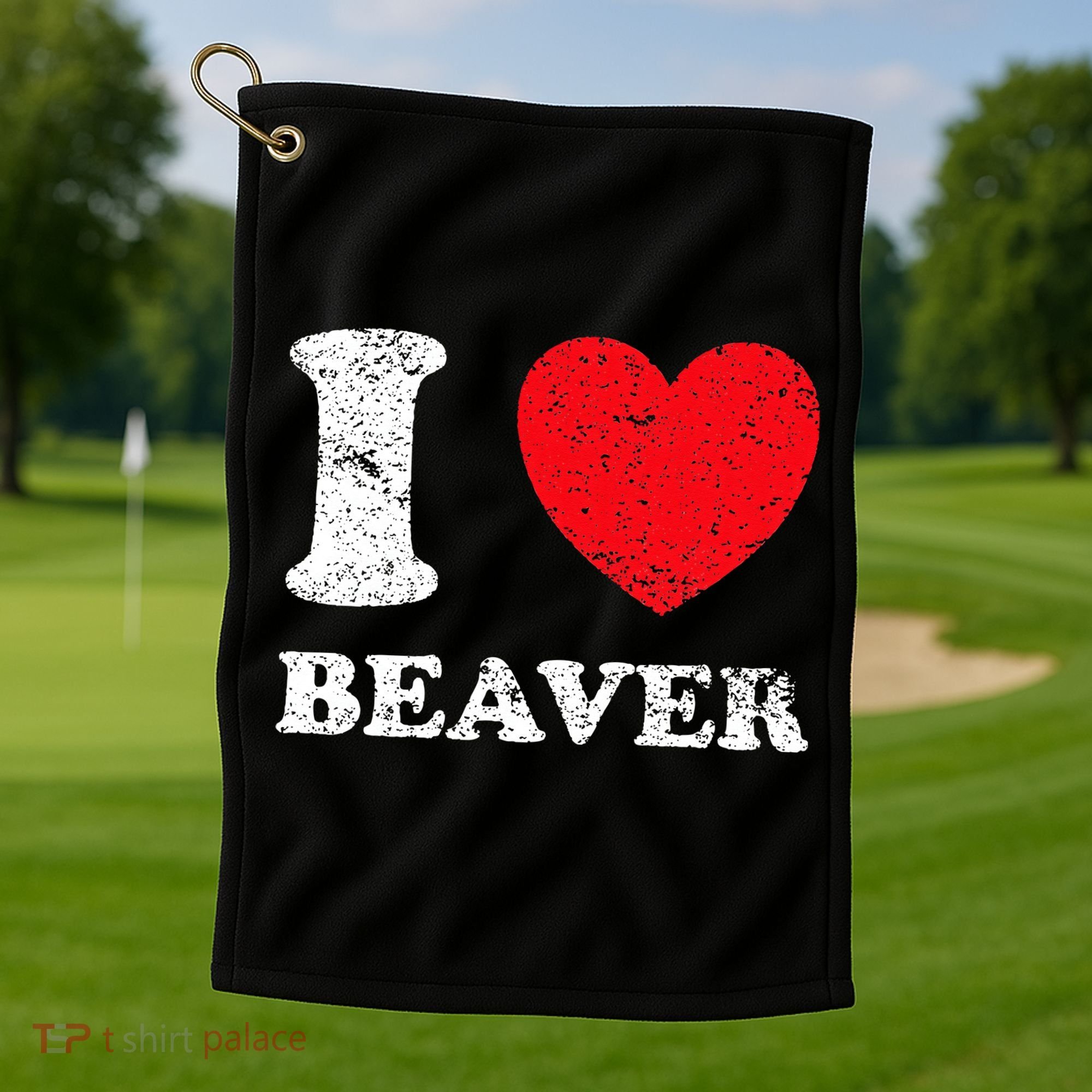 Distressed Grunge Worn Out Style I Love Beaver Golf Towel