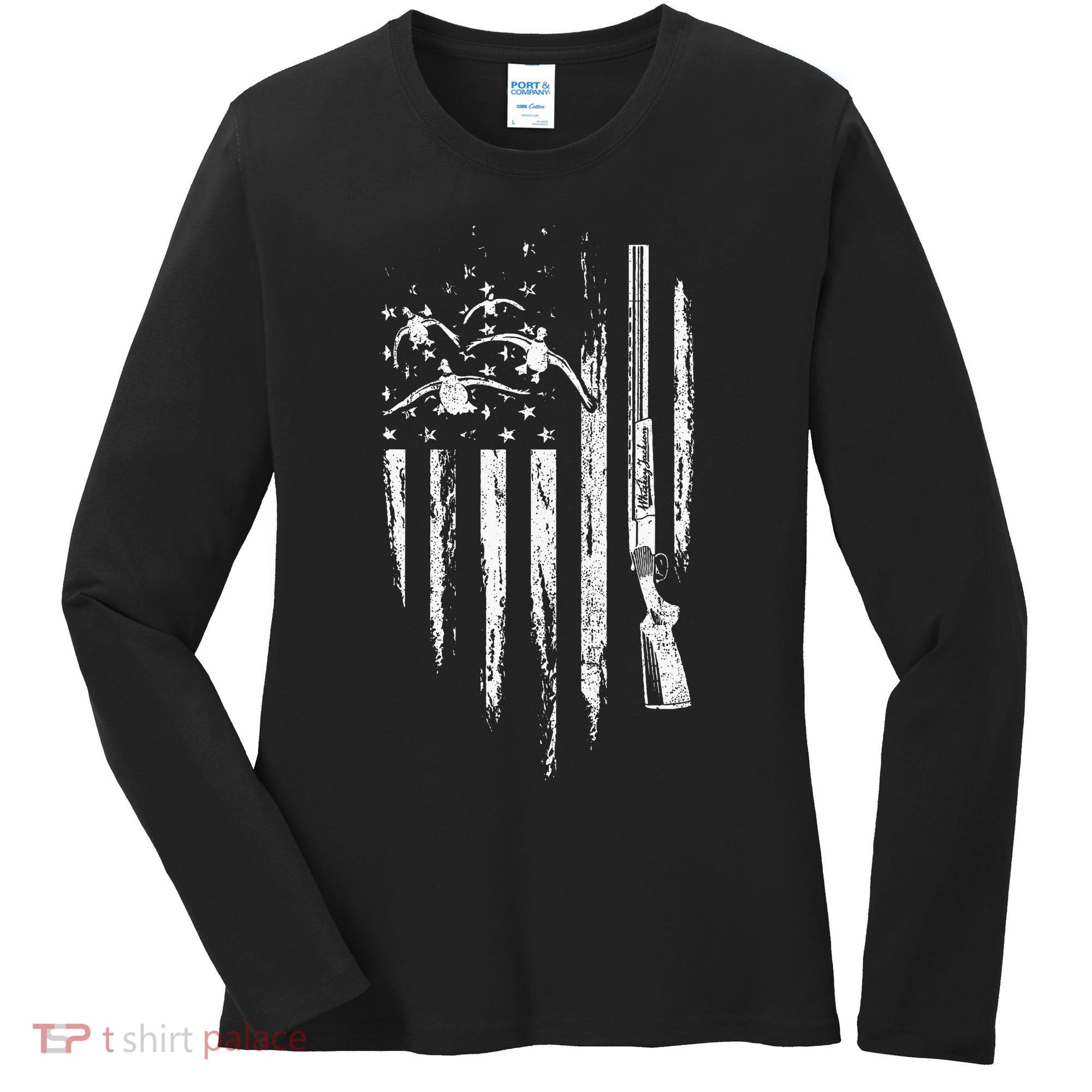 Duck Hunting American Flag Waterfowl Goose Gift For Hunter  Women's Long Sleeve Shirt