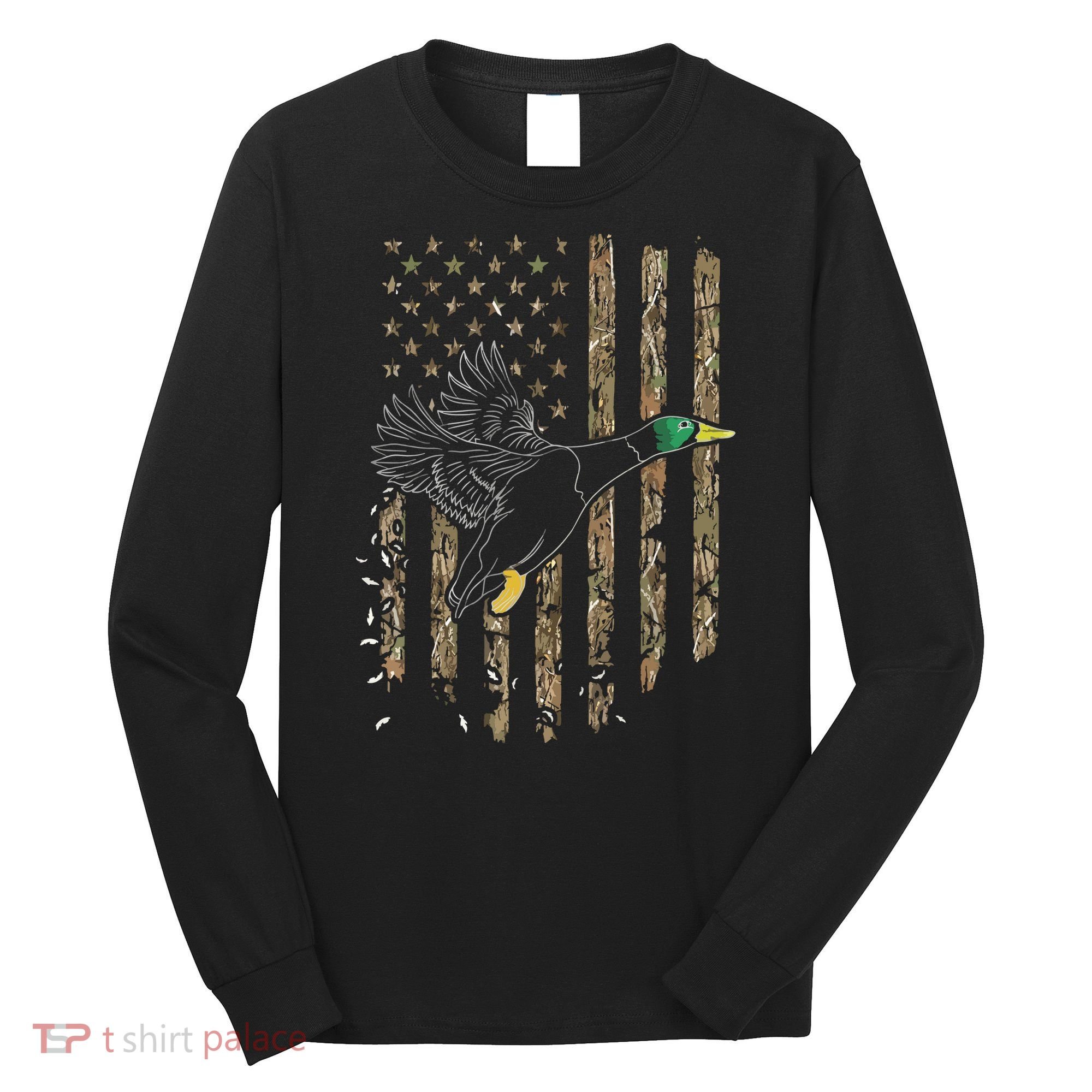 Duck Hunter American Flag Waterfowl Hunting Camouflage Long Sleeve Shirt
