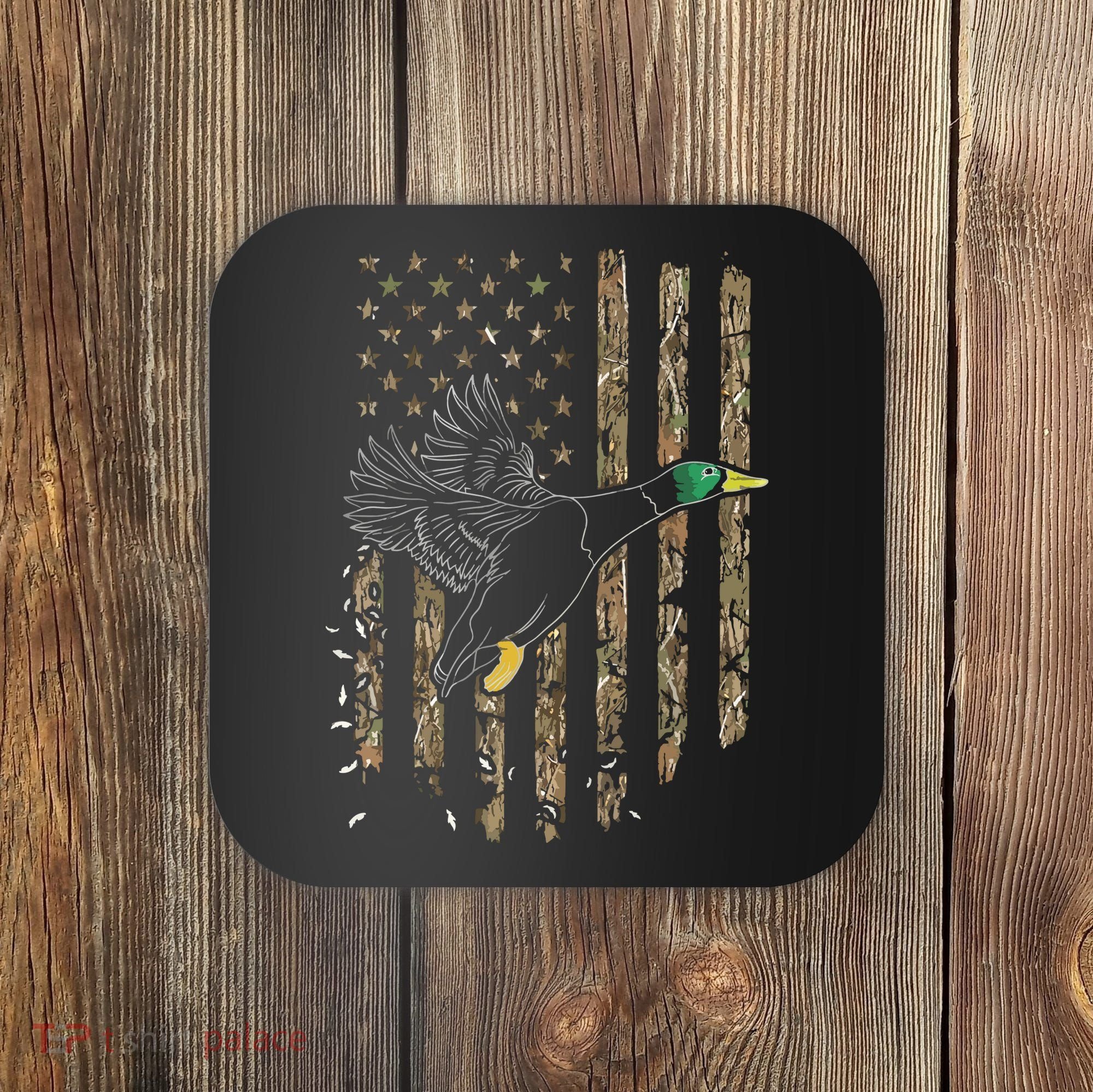 Duck Hunter American Flag Waterfowl Hunting Camouflage Coaster
