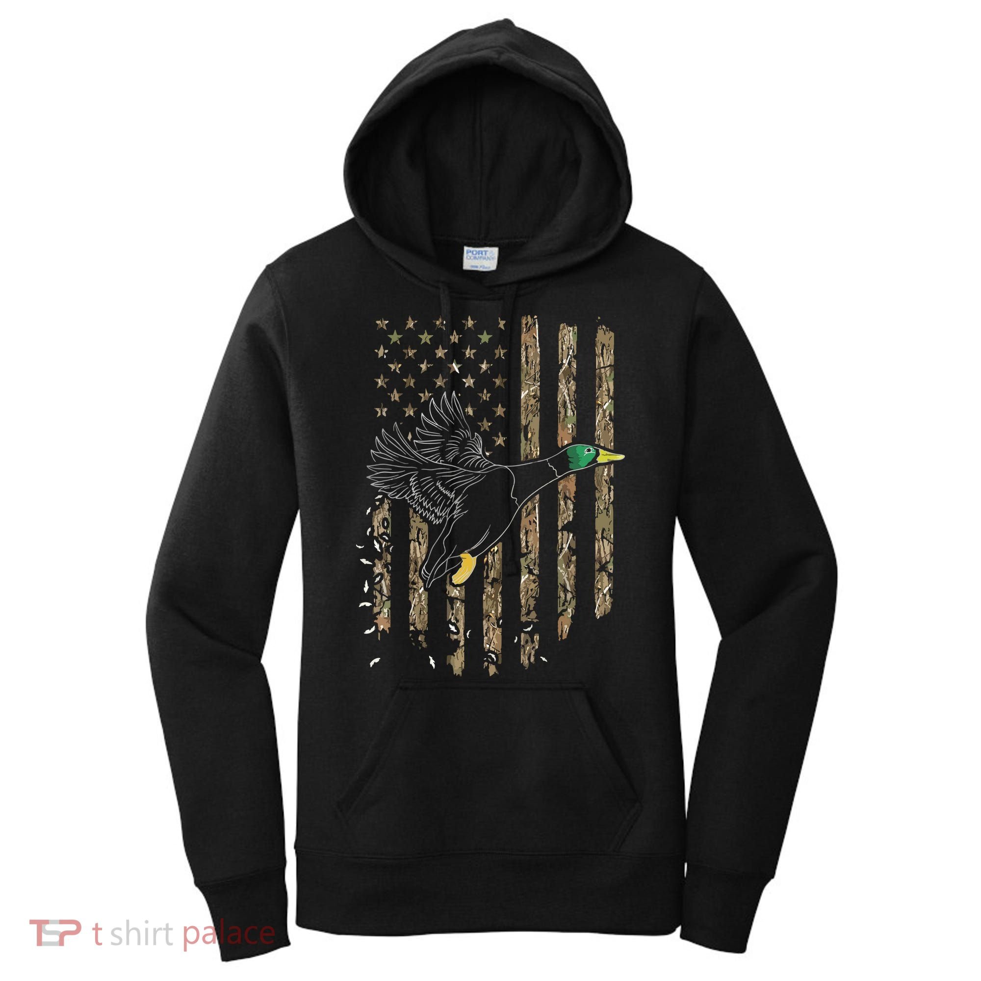 Duck Hunter American Flag Waterfowl Hunting Camouflage Women's Hoodie