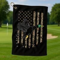 Duck Hunter American Flag Waterfowl Hunting Camouflage Golf Towel thumb 1