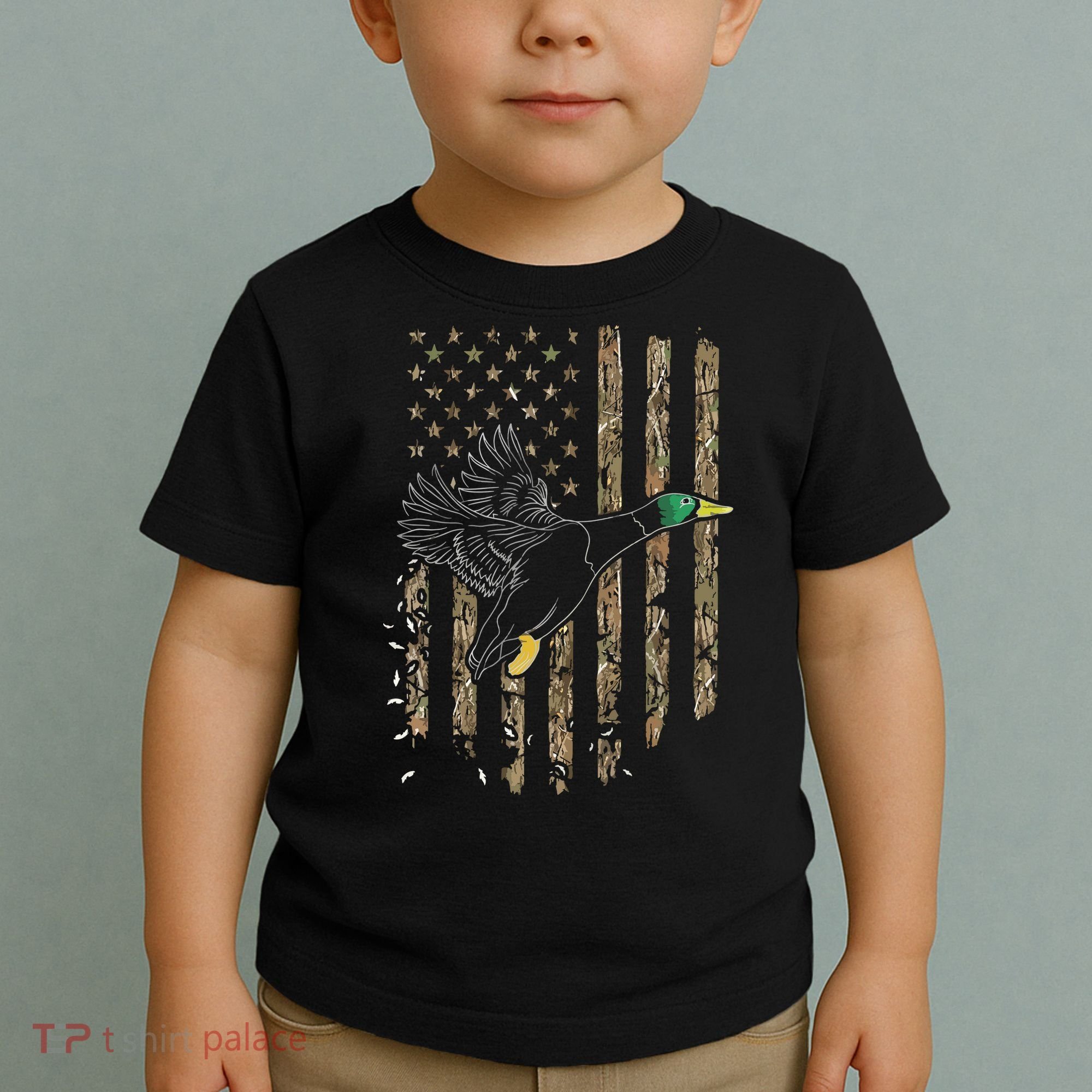 Duck Hunter American Flag Waterfowl Hunting Camouflage Toddler T-Shirt
