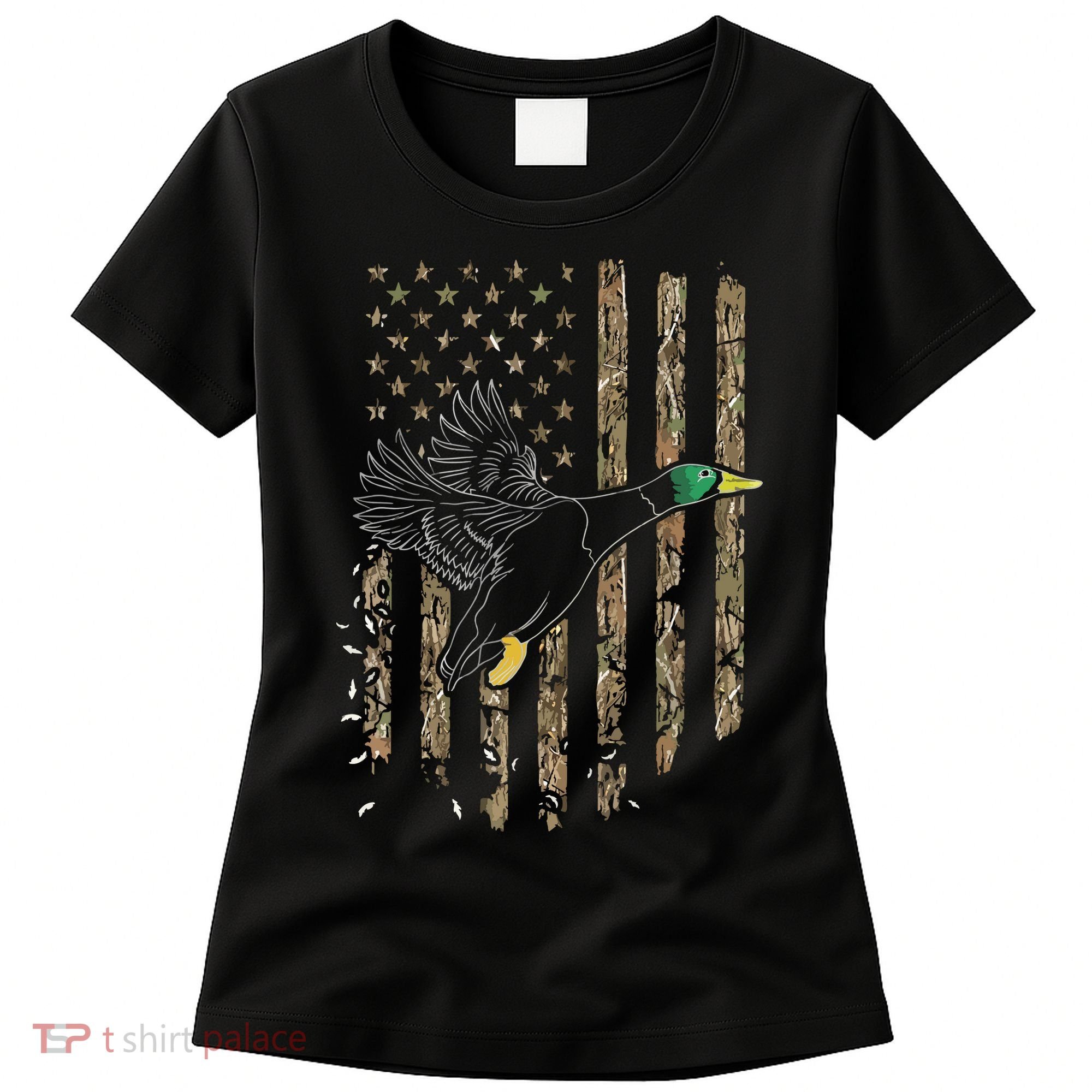 Duck Hunter American Flag Waterfowl Hunting Camouflage Women's T-Shirt