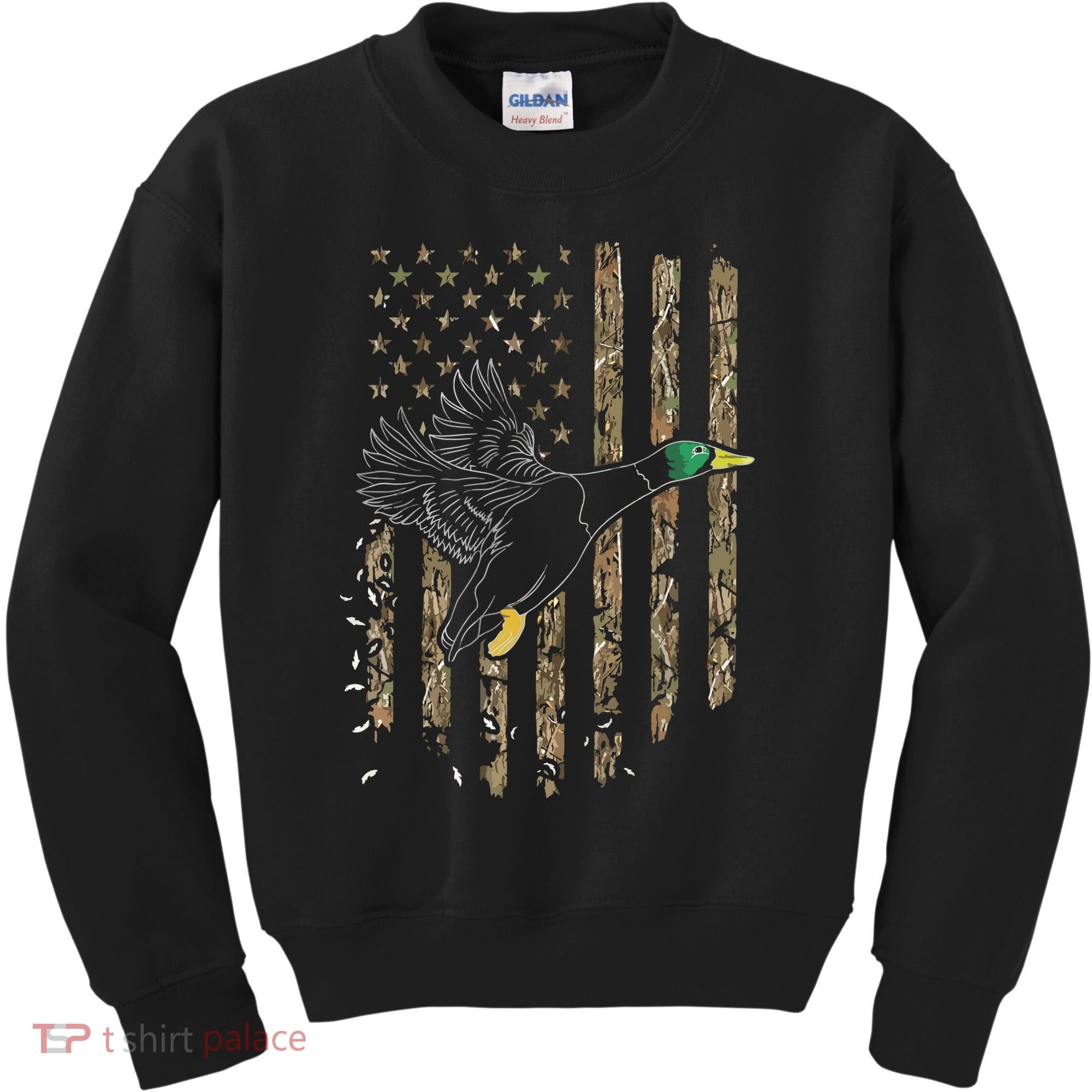 Duck Hunter American Flag Waterfowl Hunting Camouflage Kids Sweatshirt