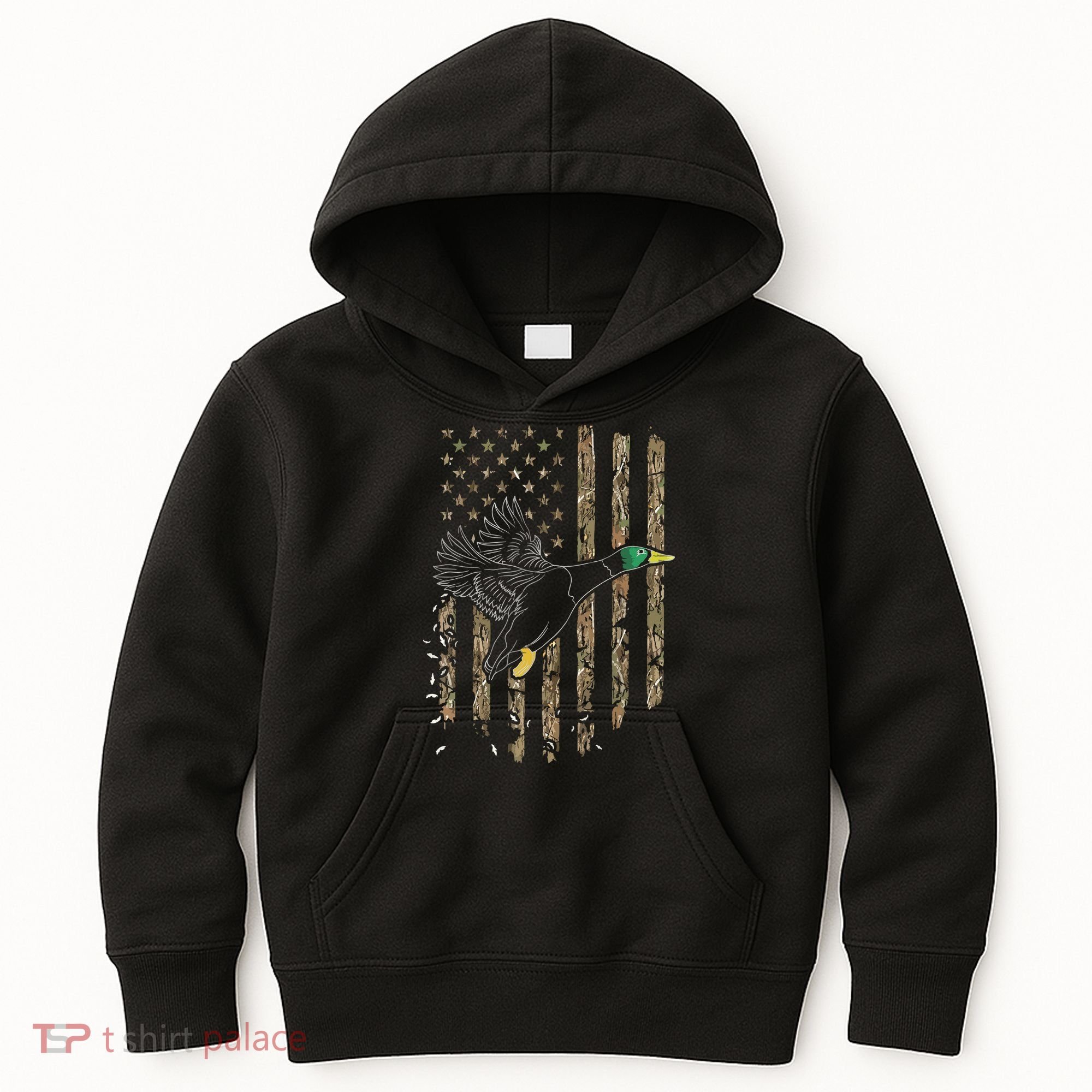 Duck Hunter American Flag Waterfowl Hunting Camouflage Kids Hoodie