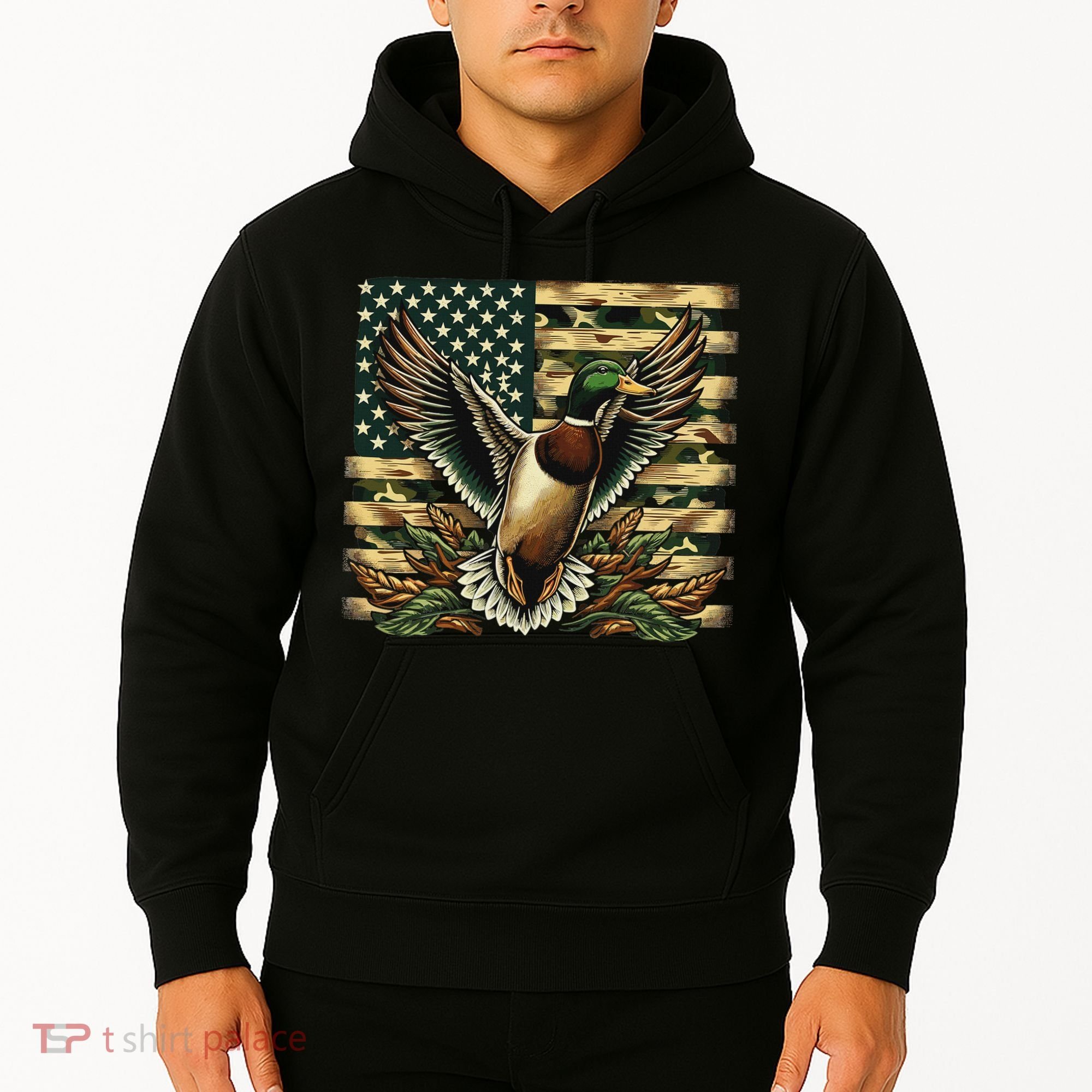 Duck Hunter American Flag Camouflage Hunting Hoodie