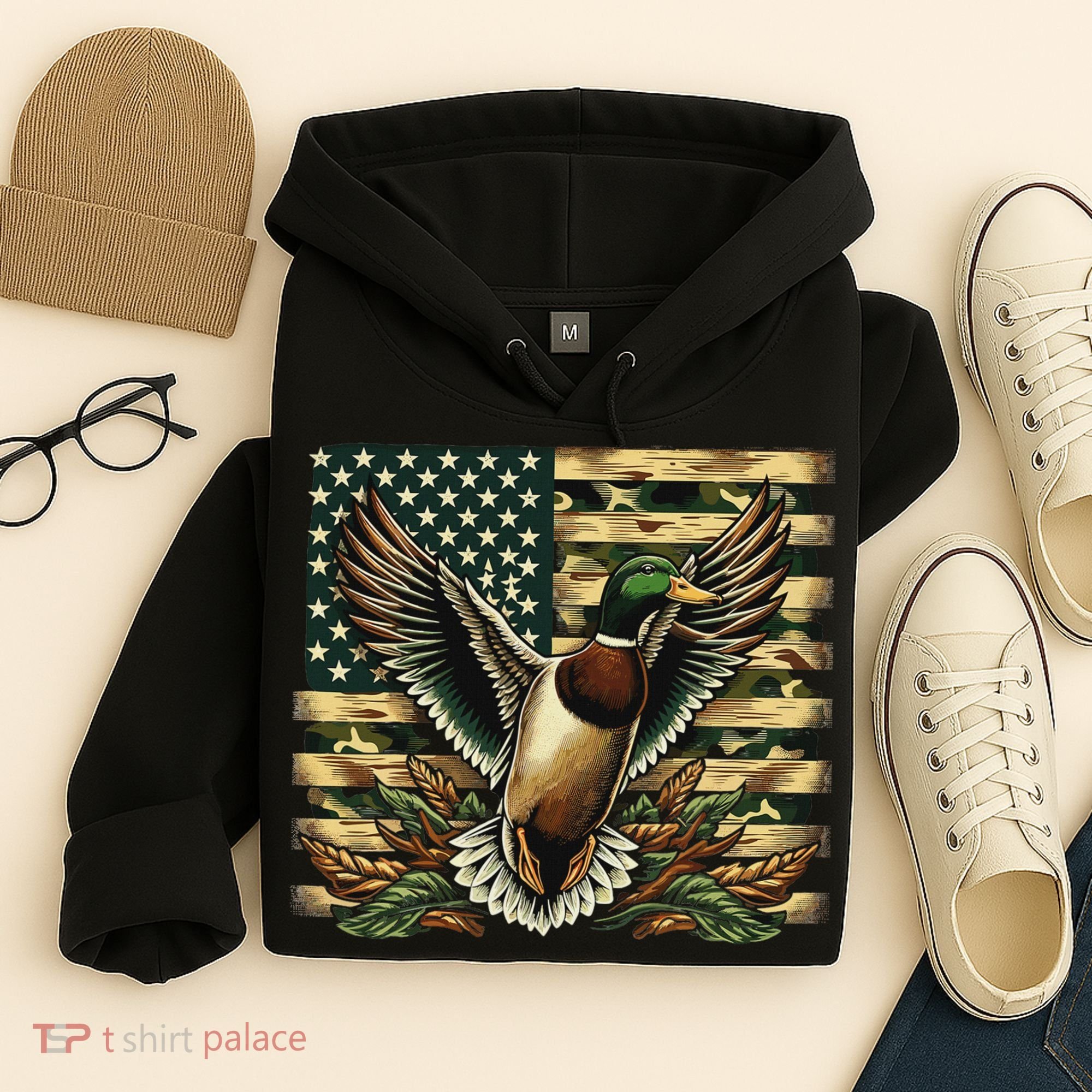 Duck Hunter American Flag Camouflage Hunting Hoodie