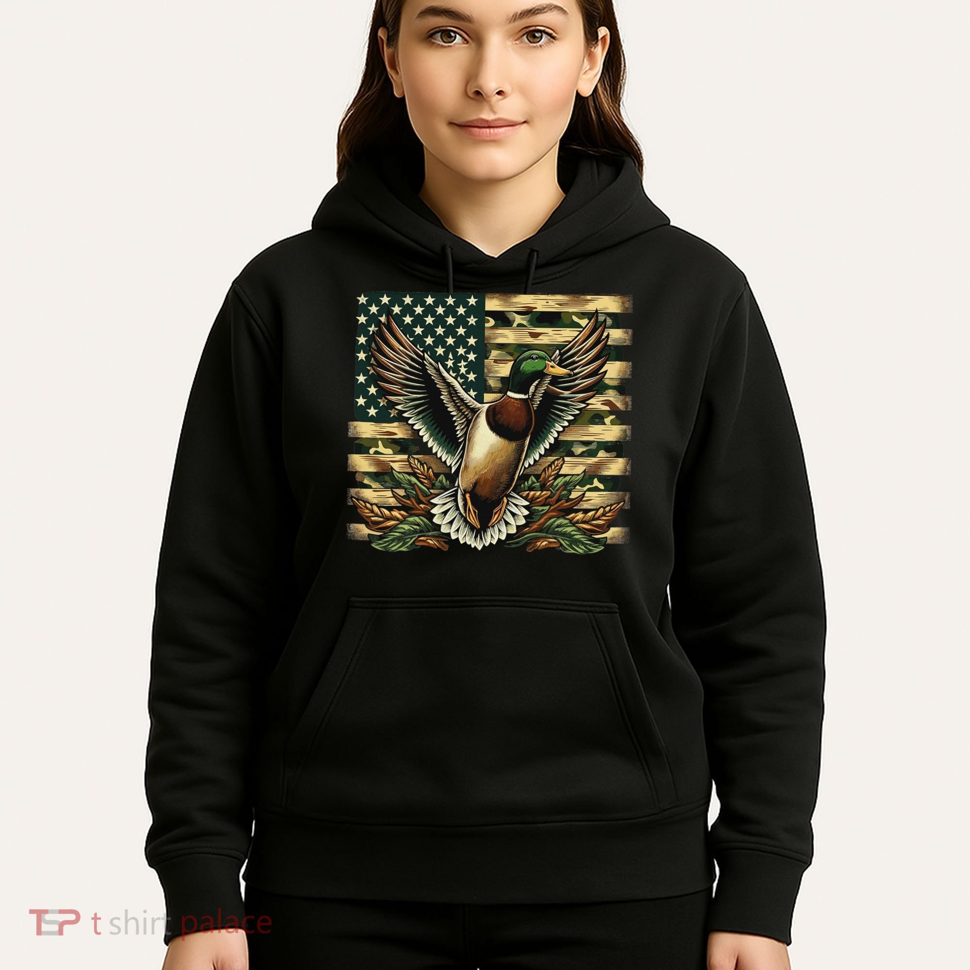 Duck Hunter American Flag Camouflage Hunting Hoodie