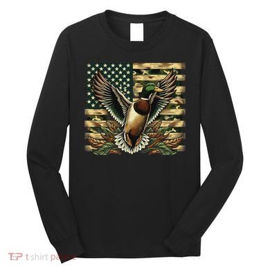 Duck Hunter American Flag Camouflage Hunting Long Sleeve Shirt