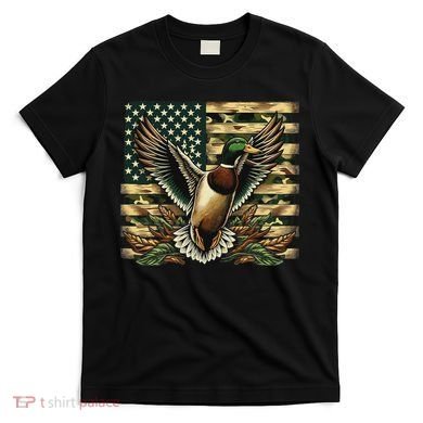 Duck Hunter American Flag Camouflage Hunting T-Shirt