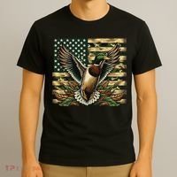 Duck Hunter American Flag Camouflage Hunting T-Shirt thumb 3
